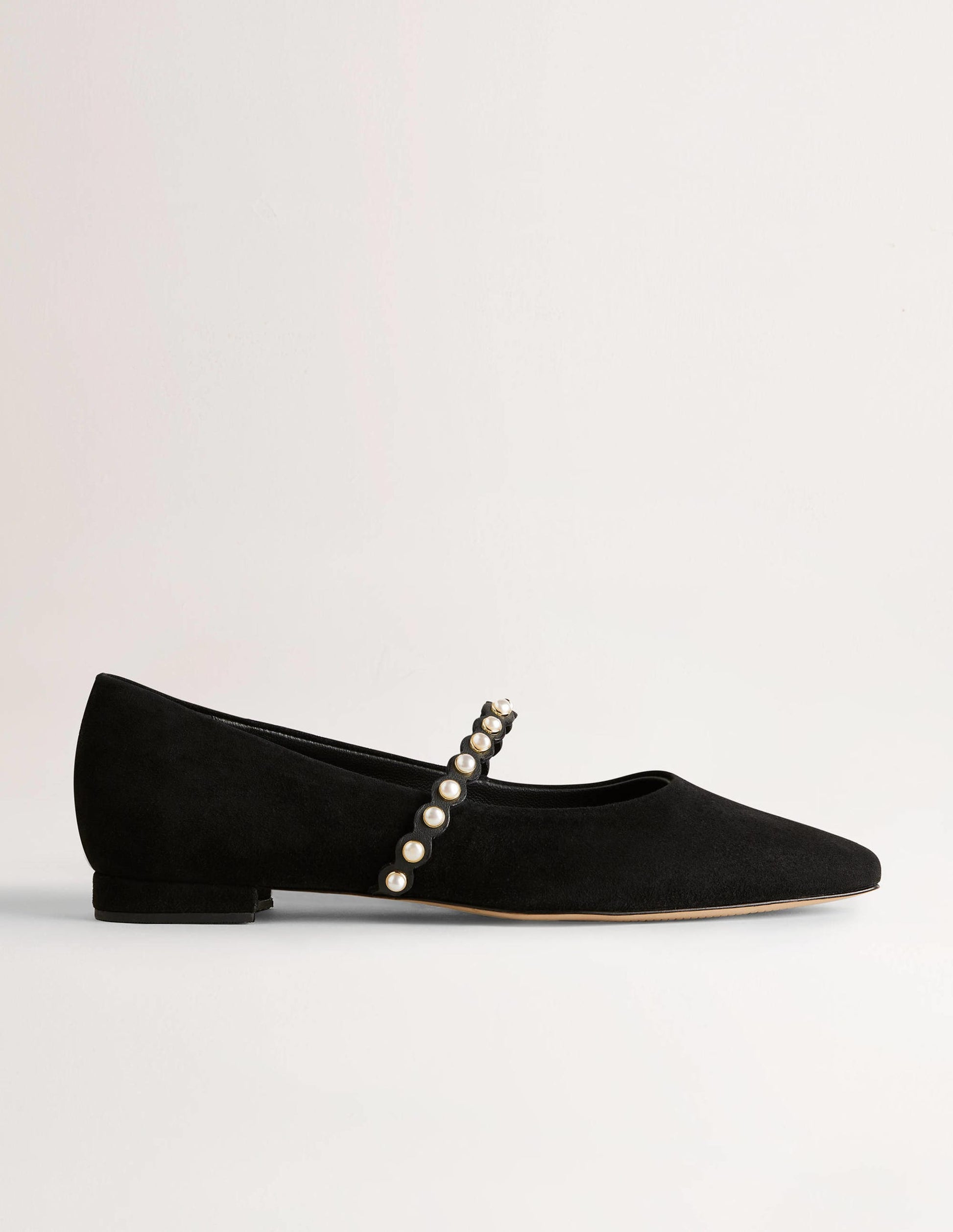 Pearl Strap Ballerina Flats-Black-2