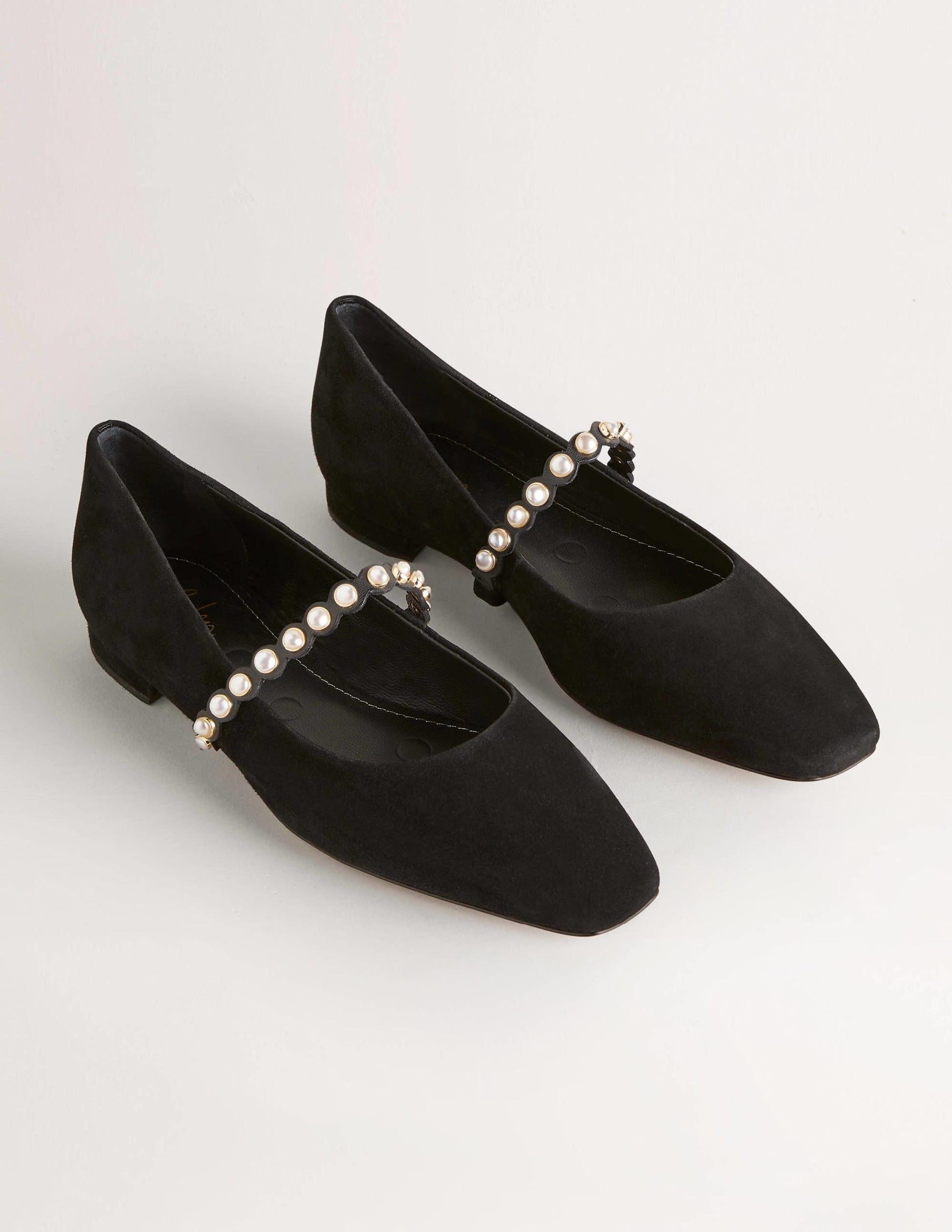 Pearl Strap Ballerina Flats-Black-3