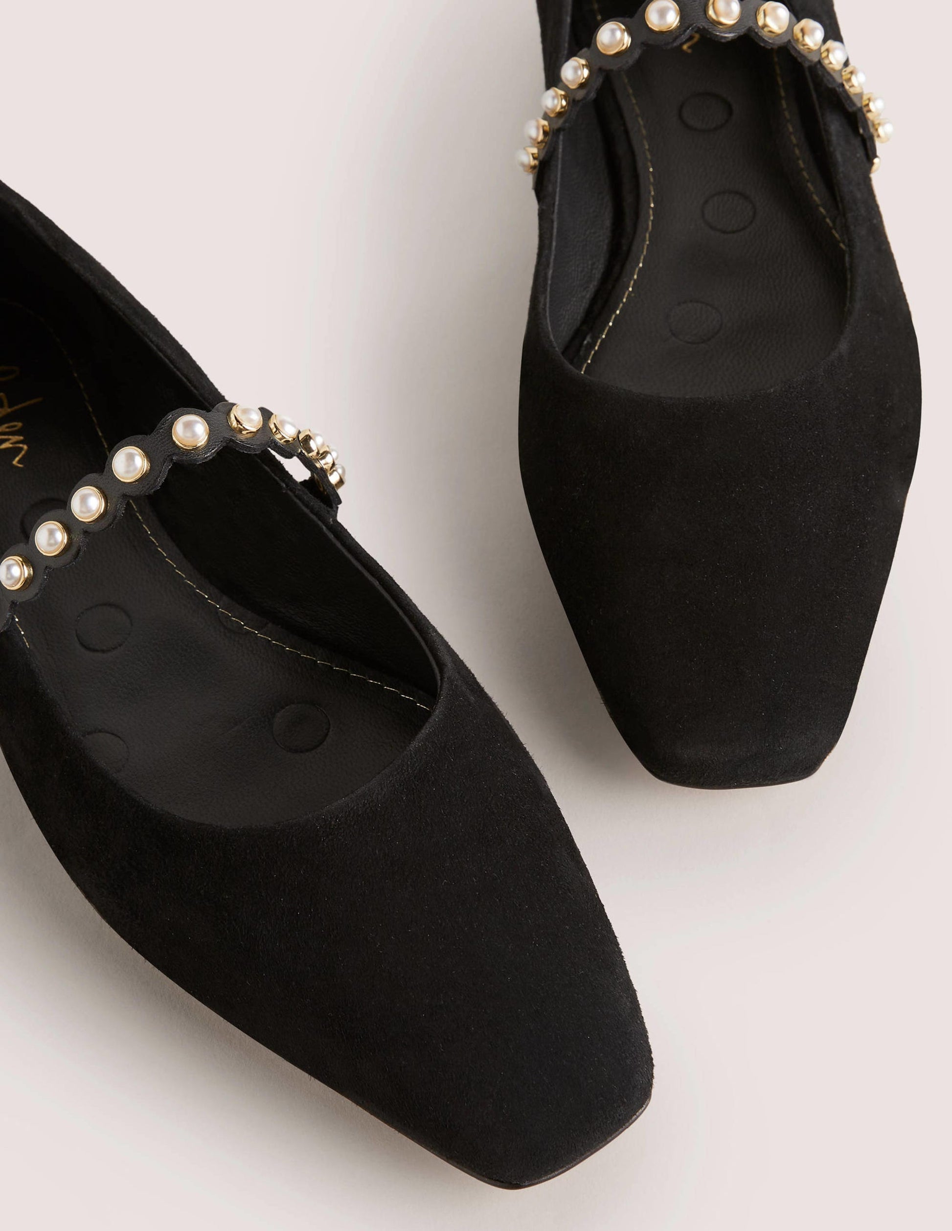 Pearl Strap Ballerina Flats-Black-4