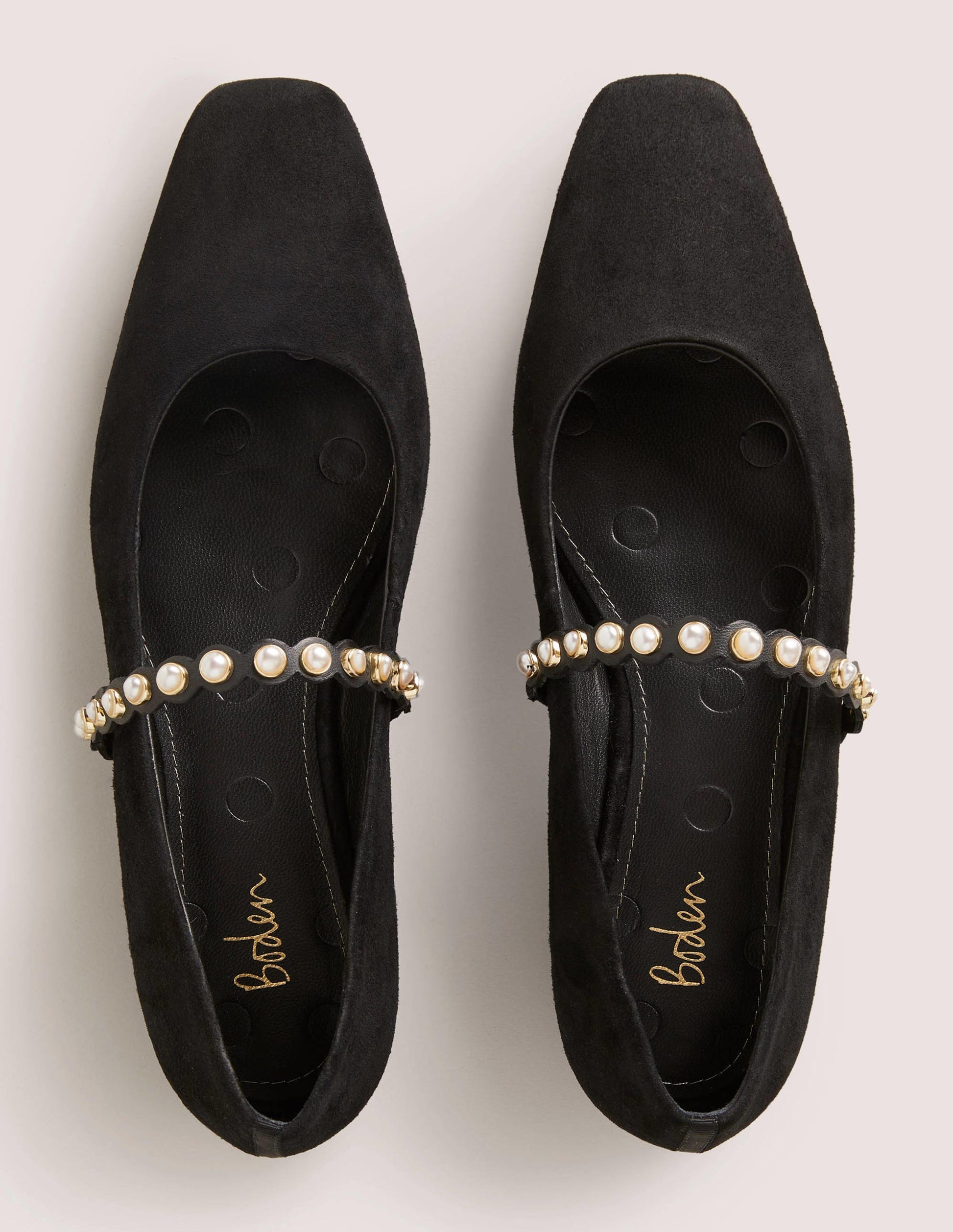 Pearl Strap Ballerina Flats-Black-5