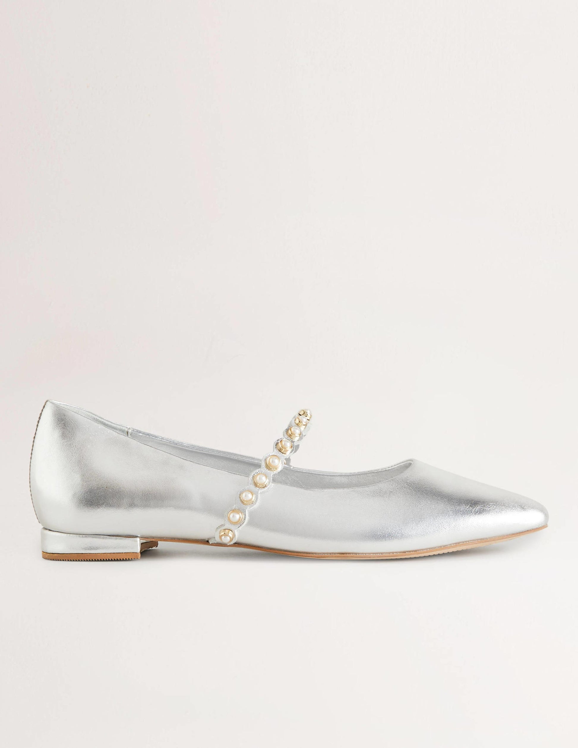 Pearl Strap Ballerina Flats-Silver Metallic-1