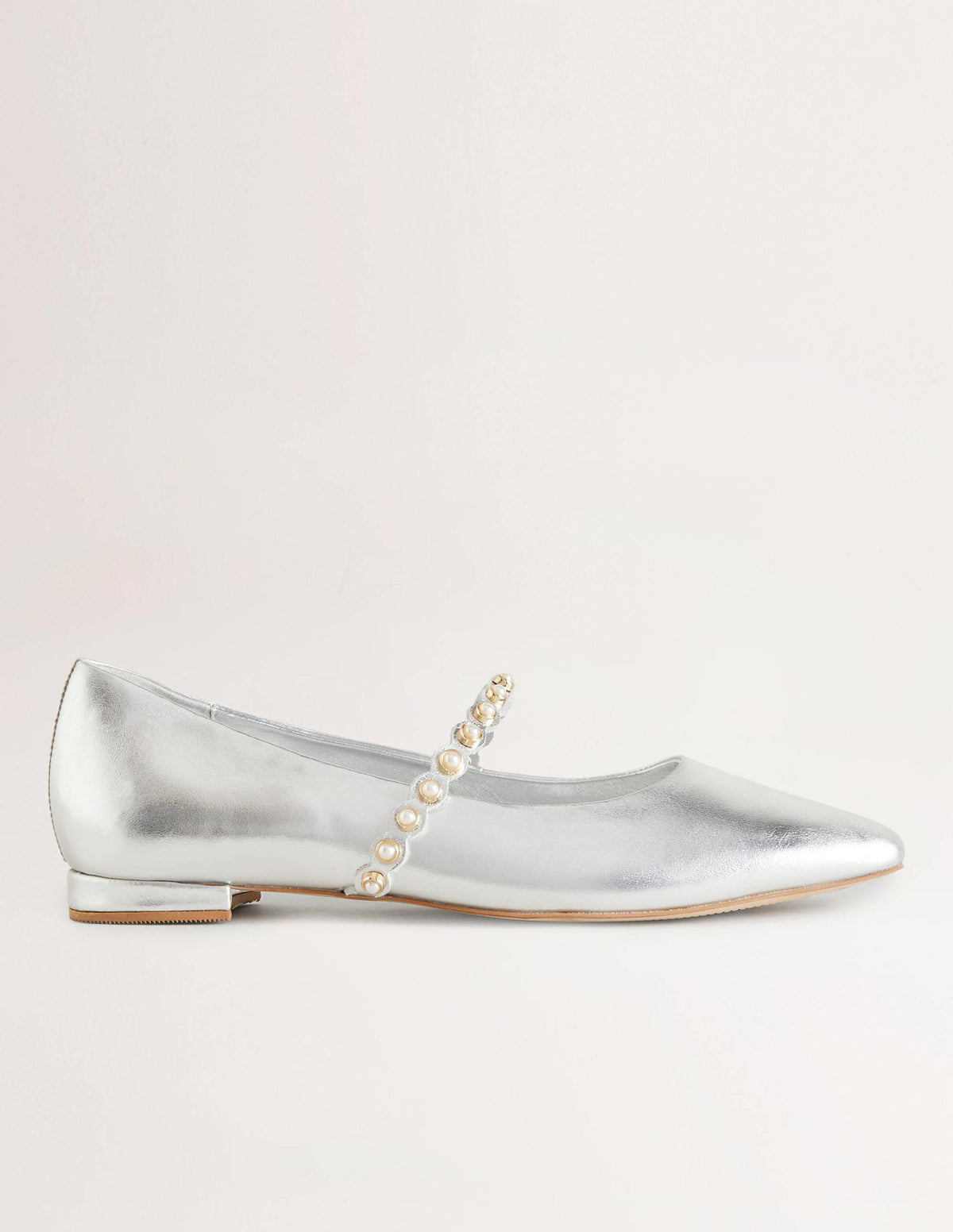 Pearl Strap Ballerina Flats-Silver Metallic - Image 1