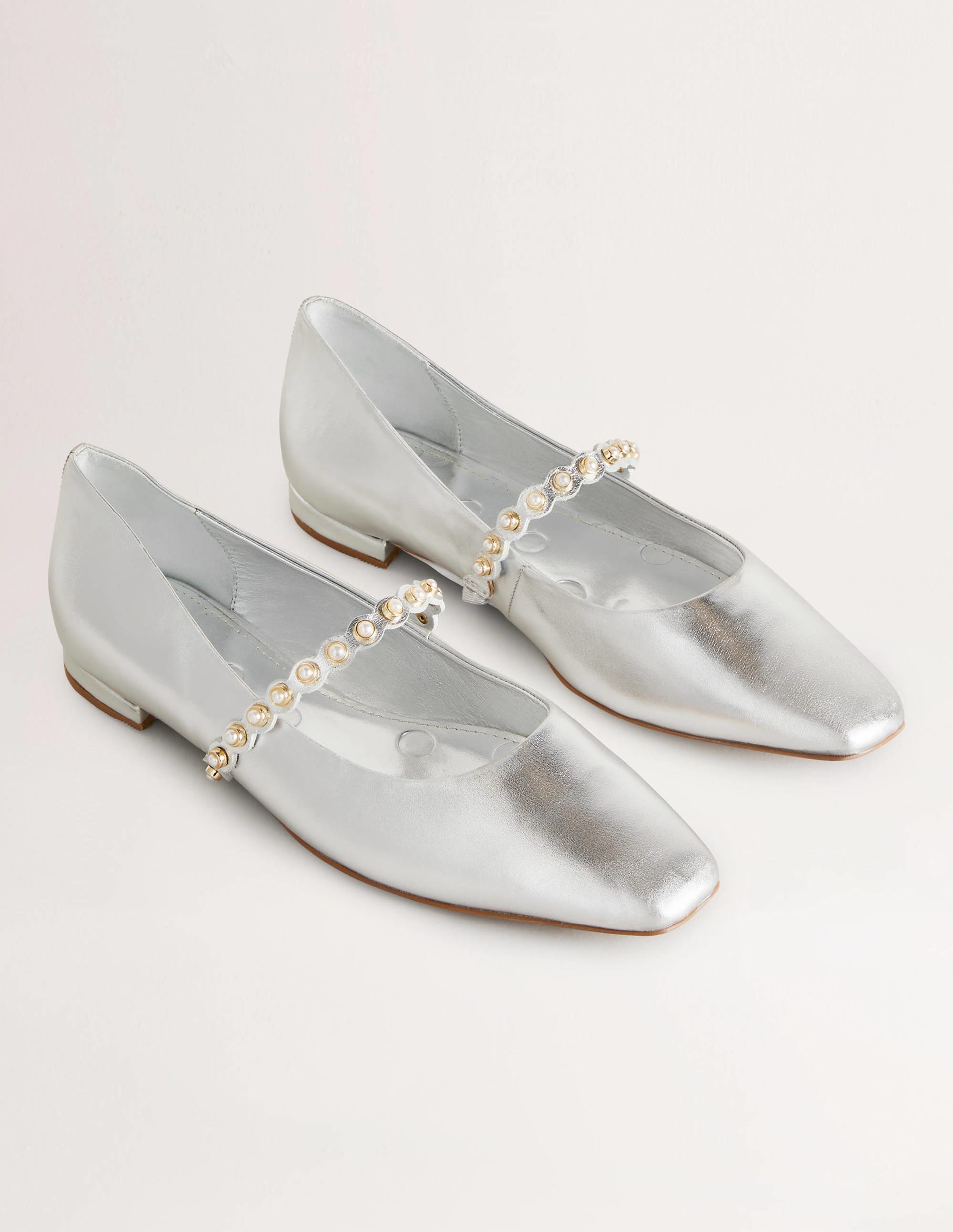 Pearl Strap Ballerina Flats-Silver Metallic - Image 2
