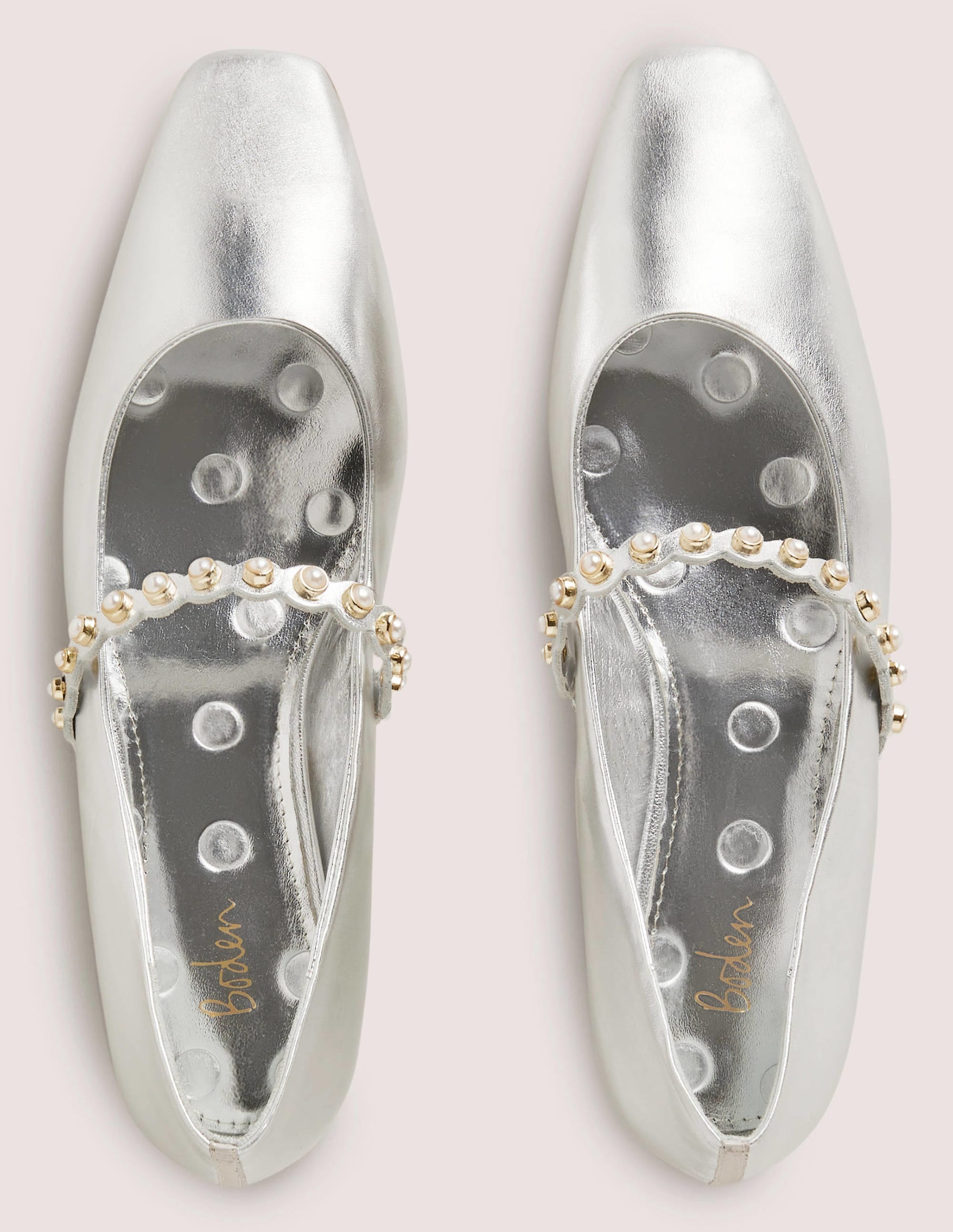 Pearl Strap Ballerina Flats-Silver Metallic - Image 4