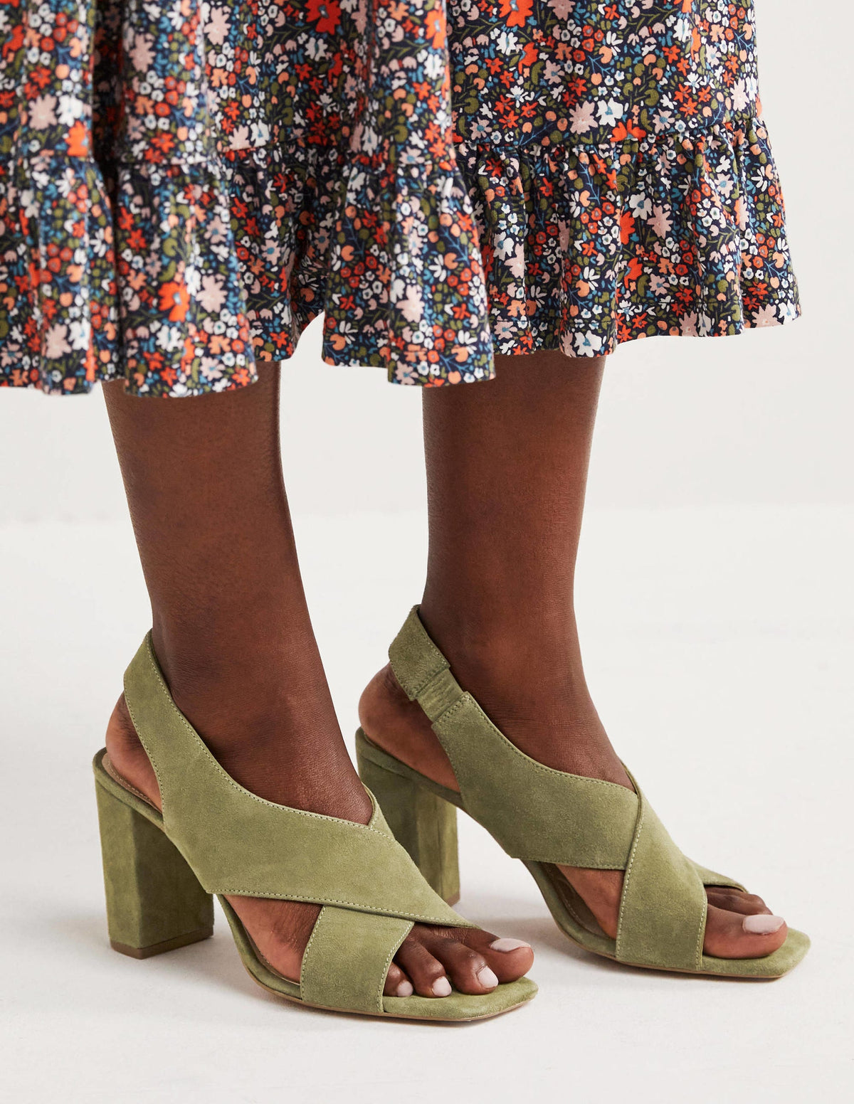 Cross Strap Heeled Sandals-Rainforest Floor - Image 1
