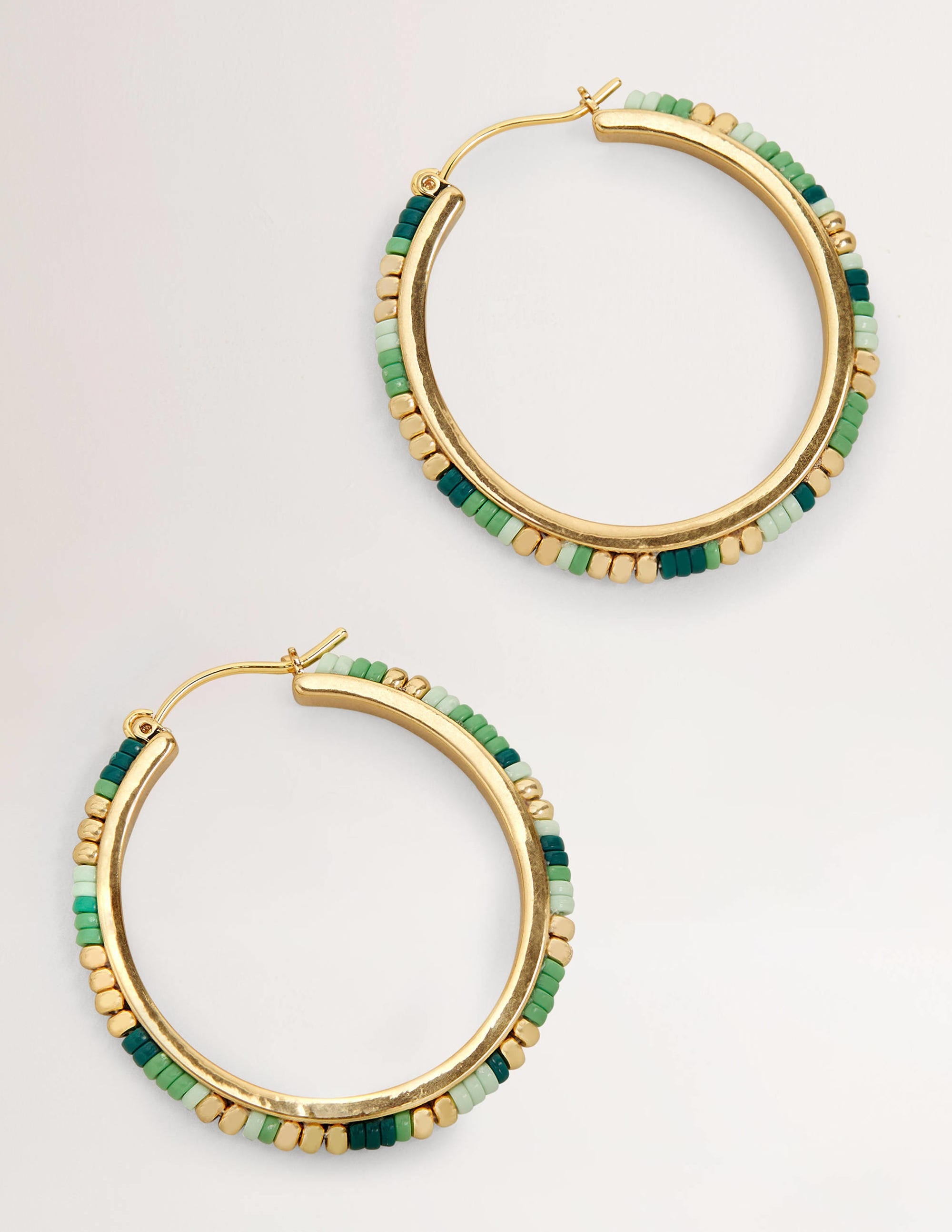 Beaded Hoop Earrings-Green - Image 2