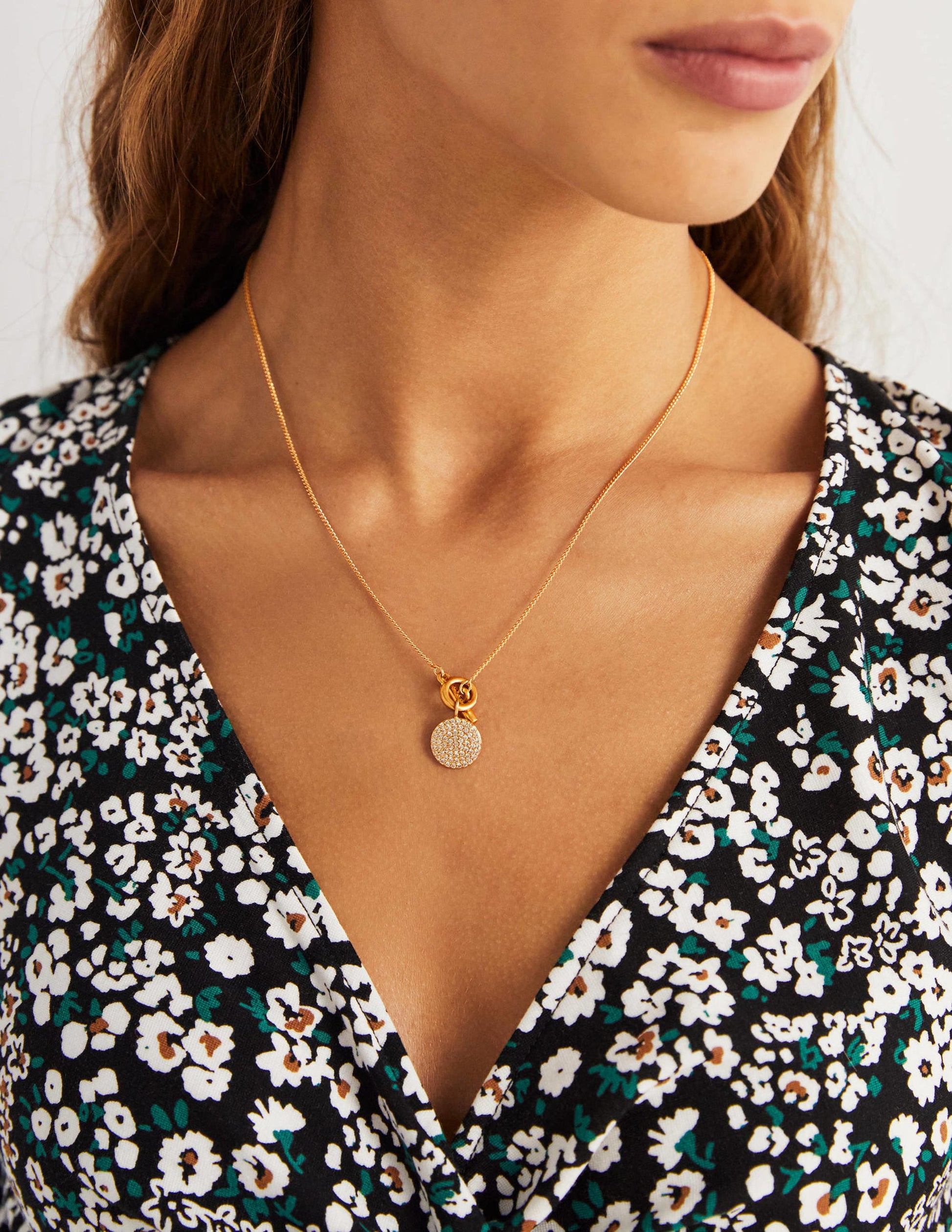 Pavé Pendant Necklace-Gold-1