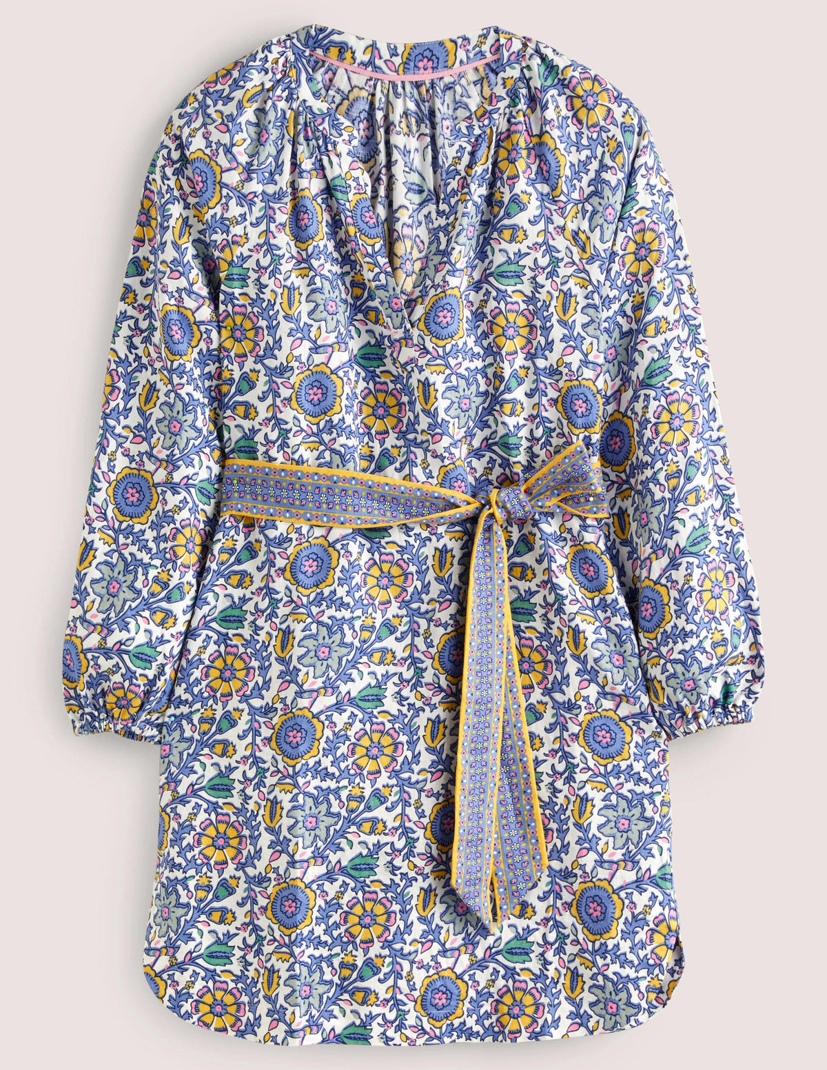 Notch Neck Linen Mini Dress-Riviera Blue, Enchanting Twig-7