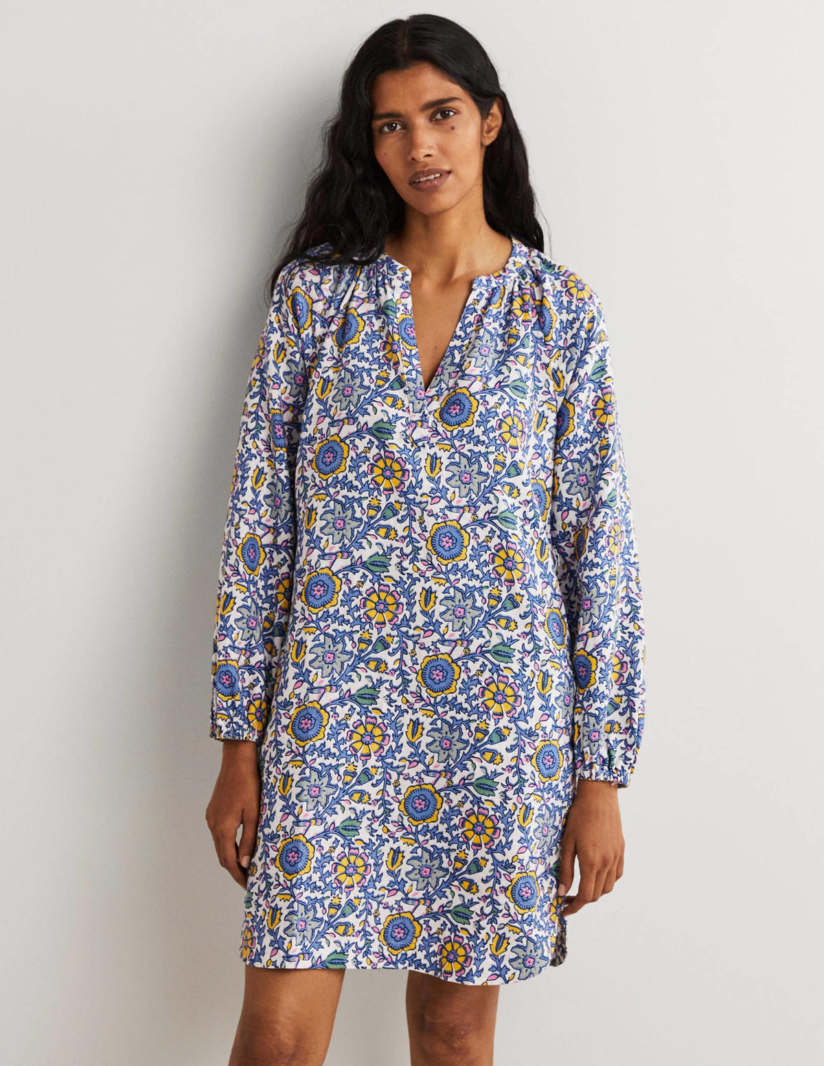 Notch Neck Linen Mini Dress-Riviera Blue, Enchanting Twig - Image 8