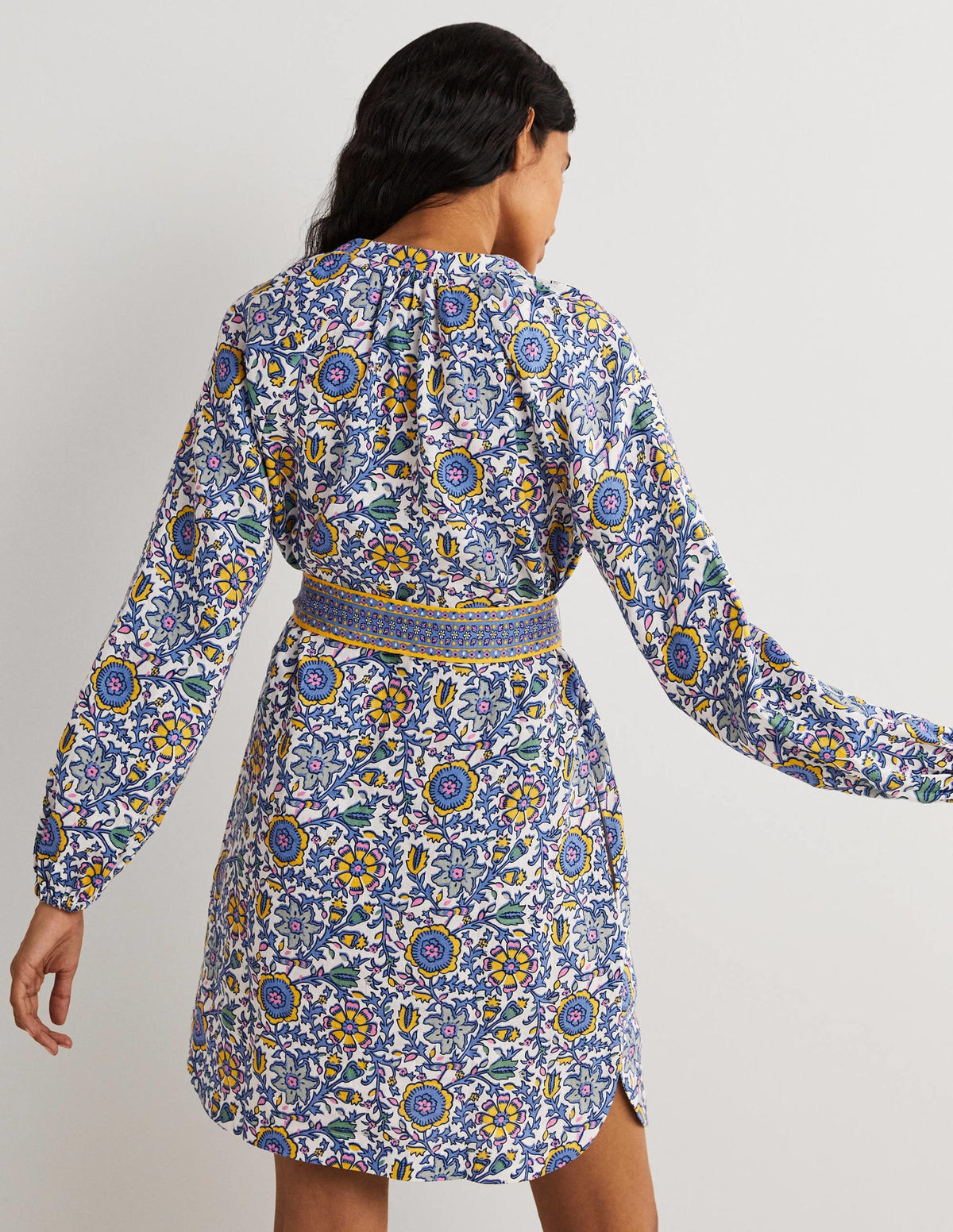 Notch Neck Linen Mini Dress-Riviera Blue, Enchanting Twig-3