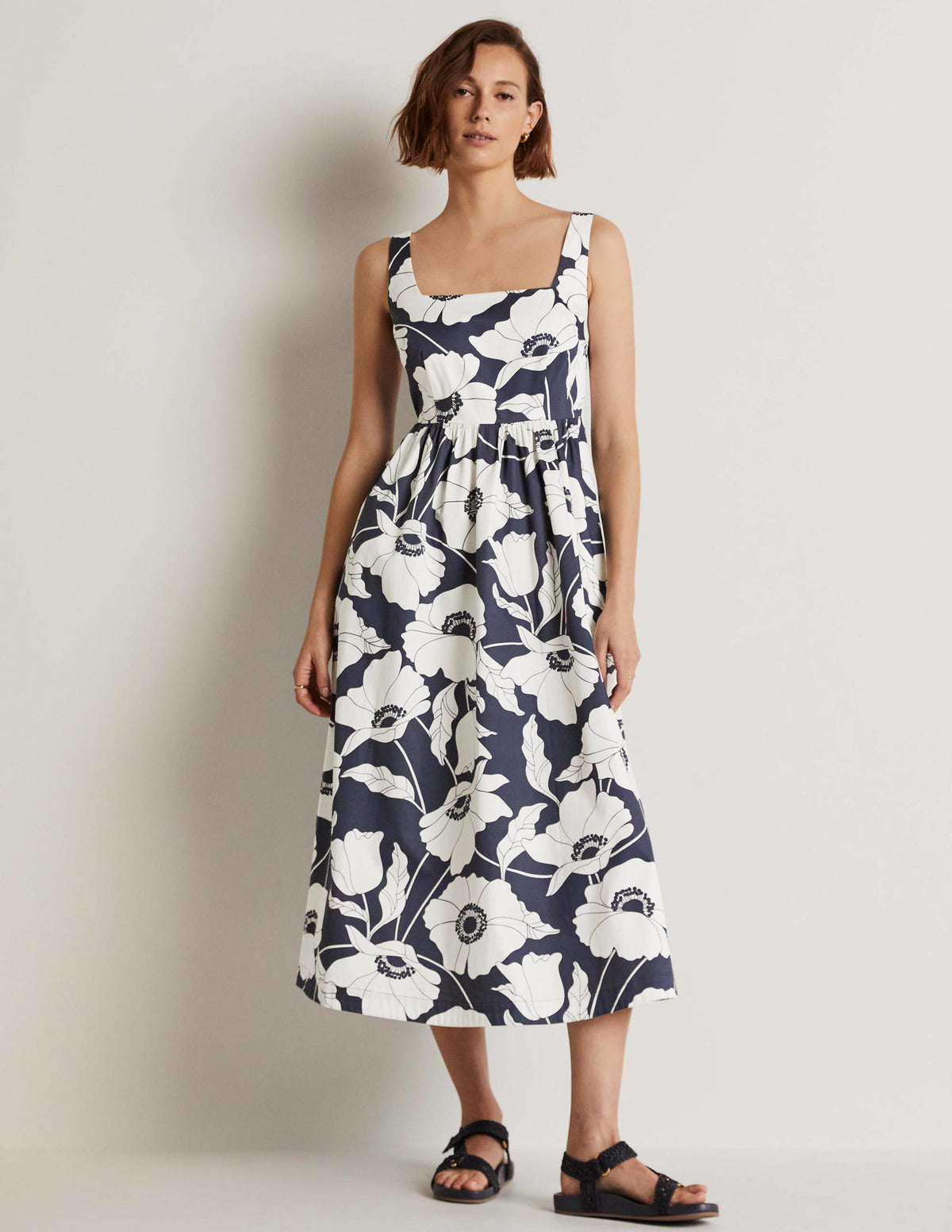 Violet Square Neck Midi Dress-Navy, Elegant Vine - Image 9