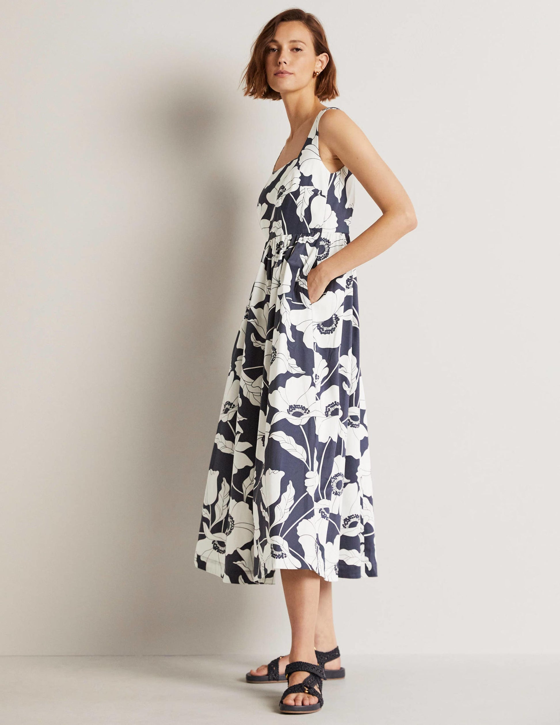 Violet Square Neck Midi Dress-Navy, Elegant Vine-1