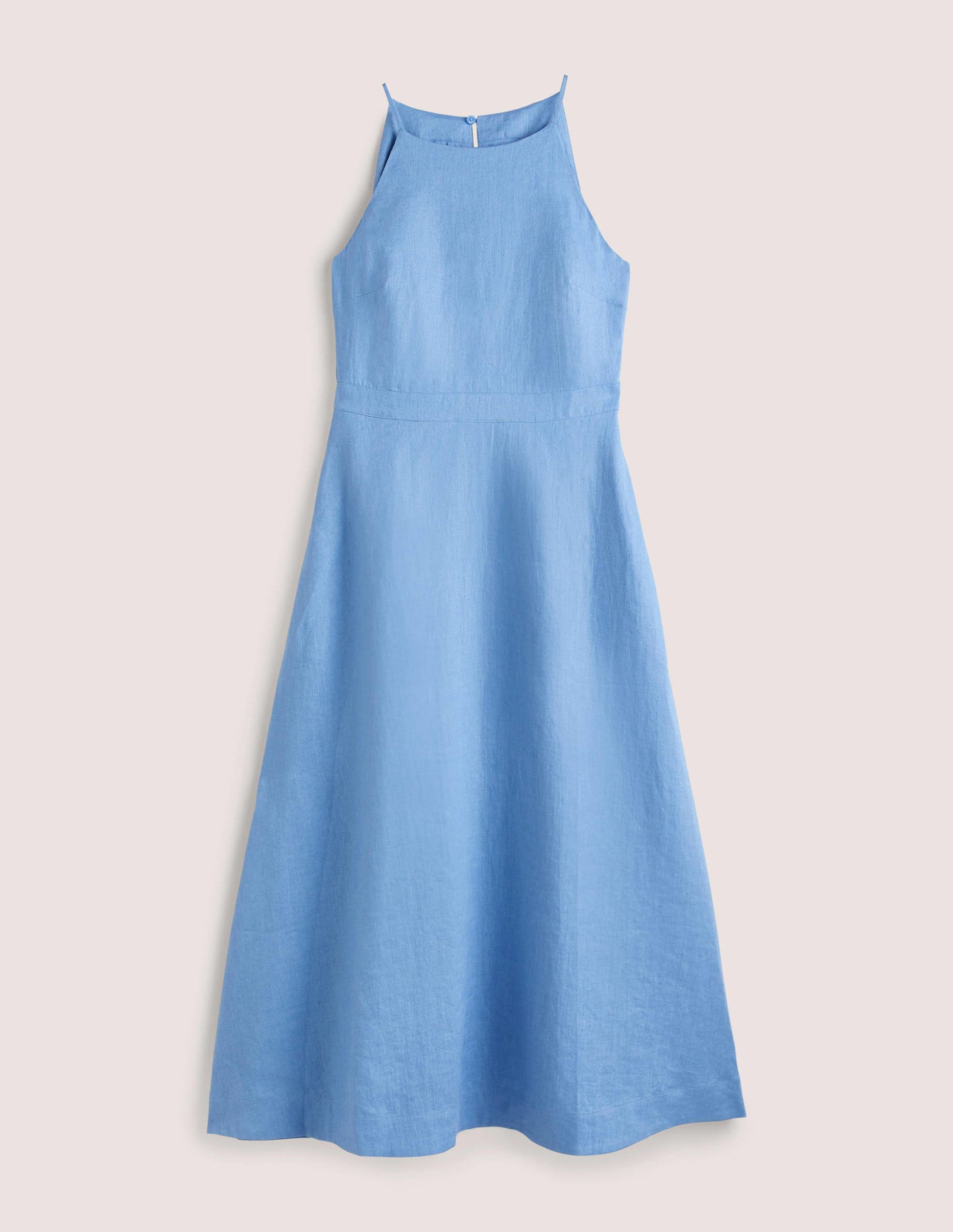 Halterneck Linen Midi Dress-Riviera Blue-7