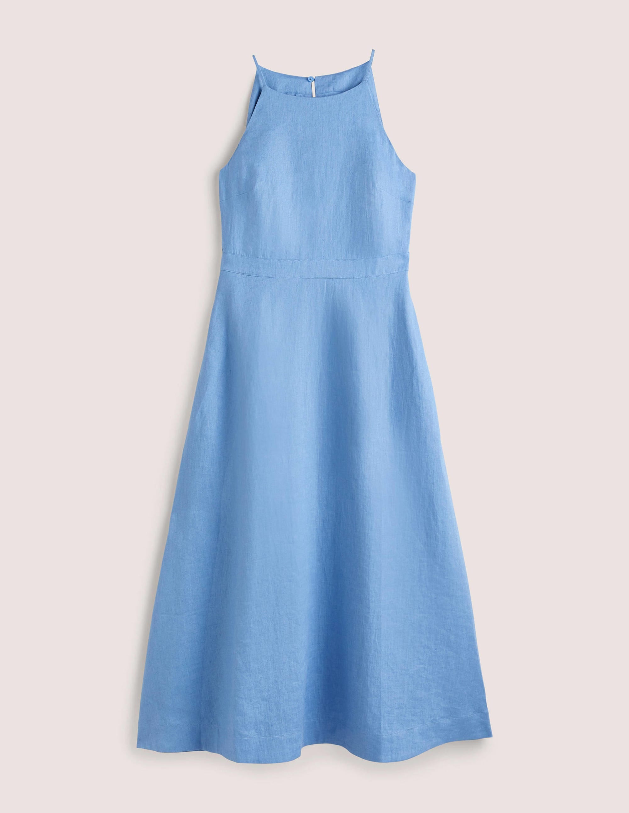 Halterneck Linen Midi Dress-Riviera Blue - Image 7