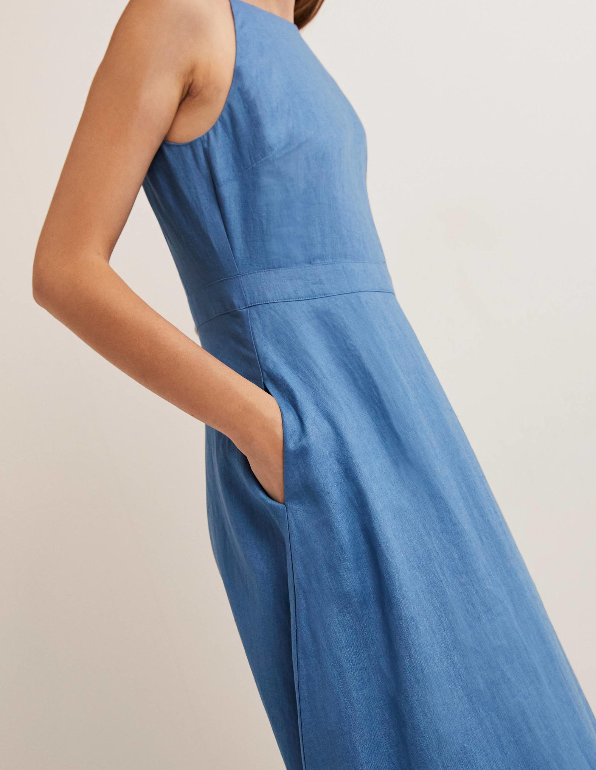 Halterneck Linen Midi Dress-Riviera Blue - Image 2