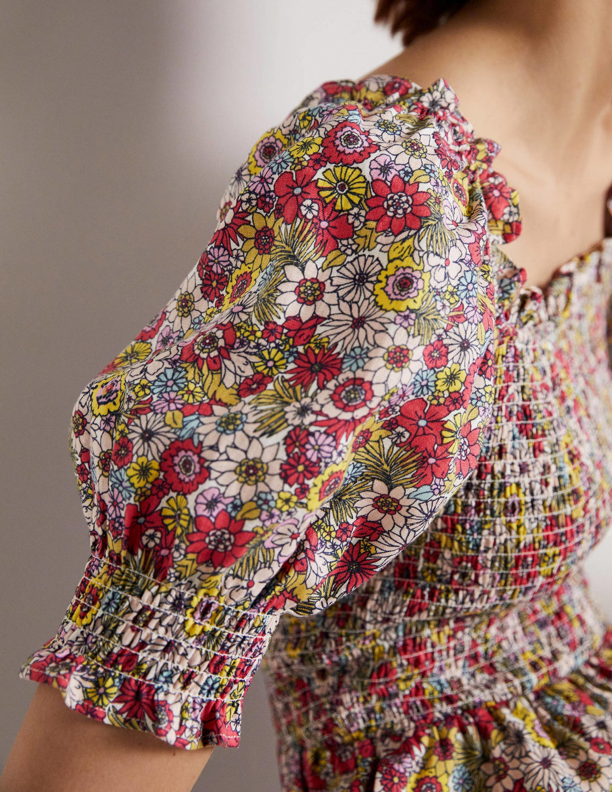 Smocked Bodice Playsuit-Multi, Bloom Garden-7