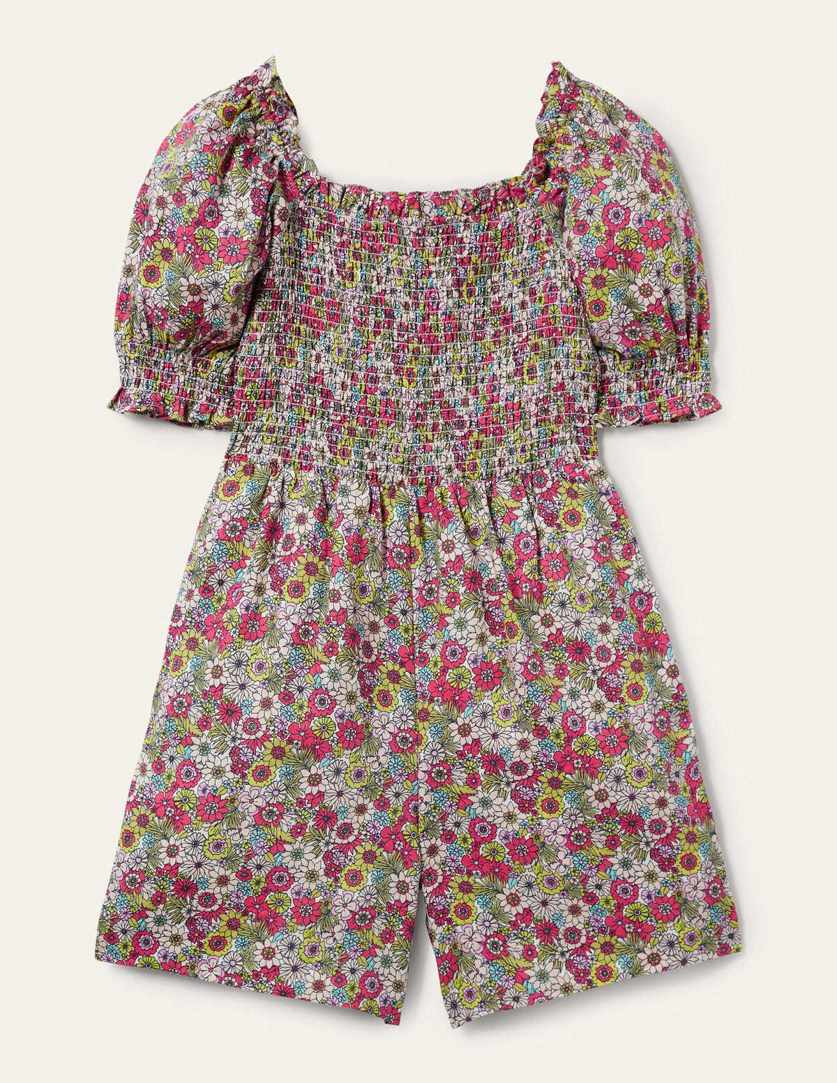 Smocked Bodice Playsuit-Multi, Bloom Garden-10