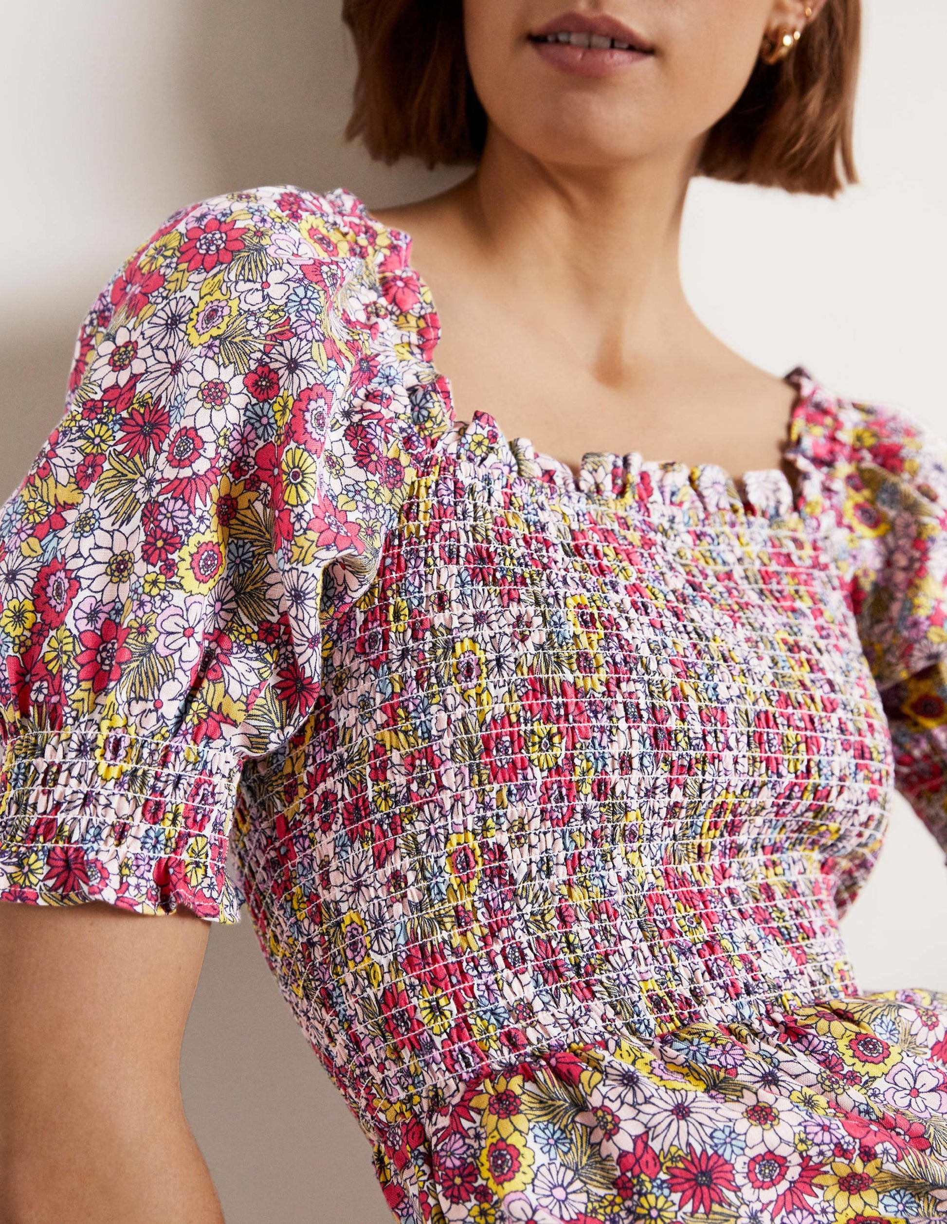 Smocked Bodice Playsuit-Multi, Bloom Garden-4