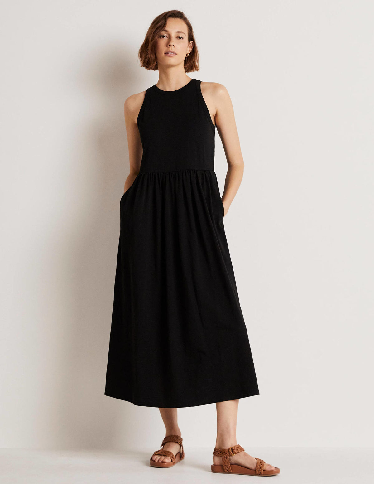 Sleeveless Jersey Midi Dress-Black - Image 1