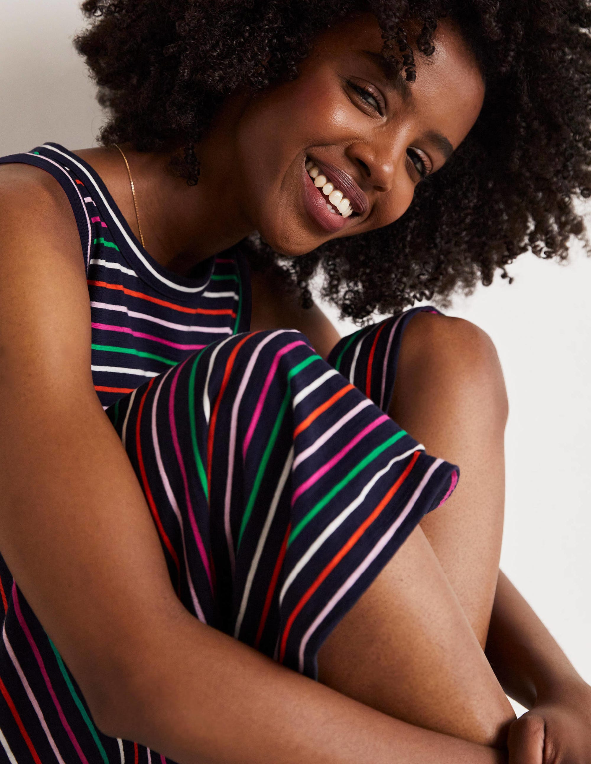 Sleeveless Jersey Midi Dress-Navy Multi Stripe - Image 7