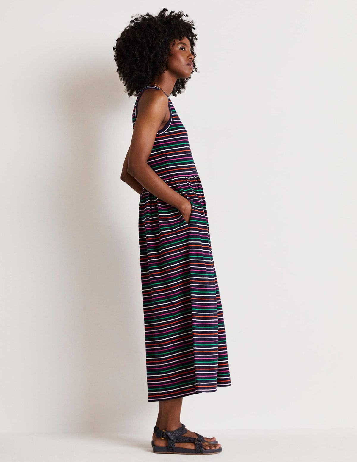 Sleeveless Jersey Midi Dress-Navy Multi Stripe - Image 9