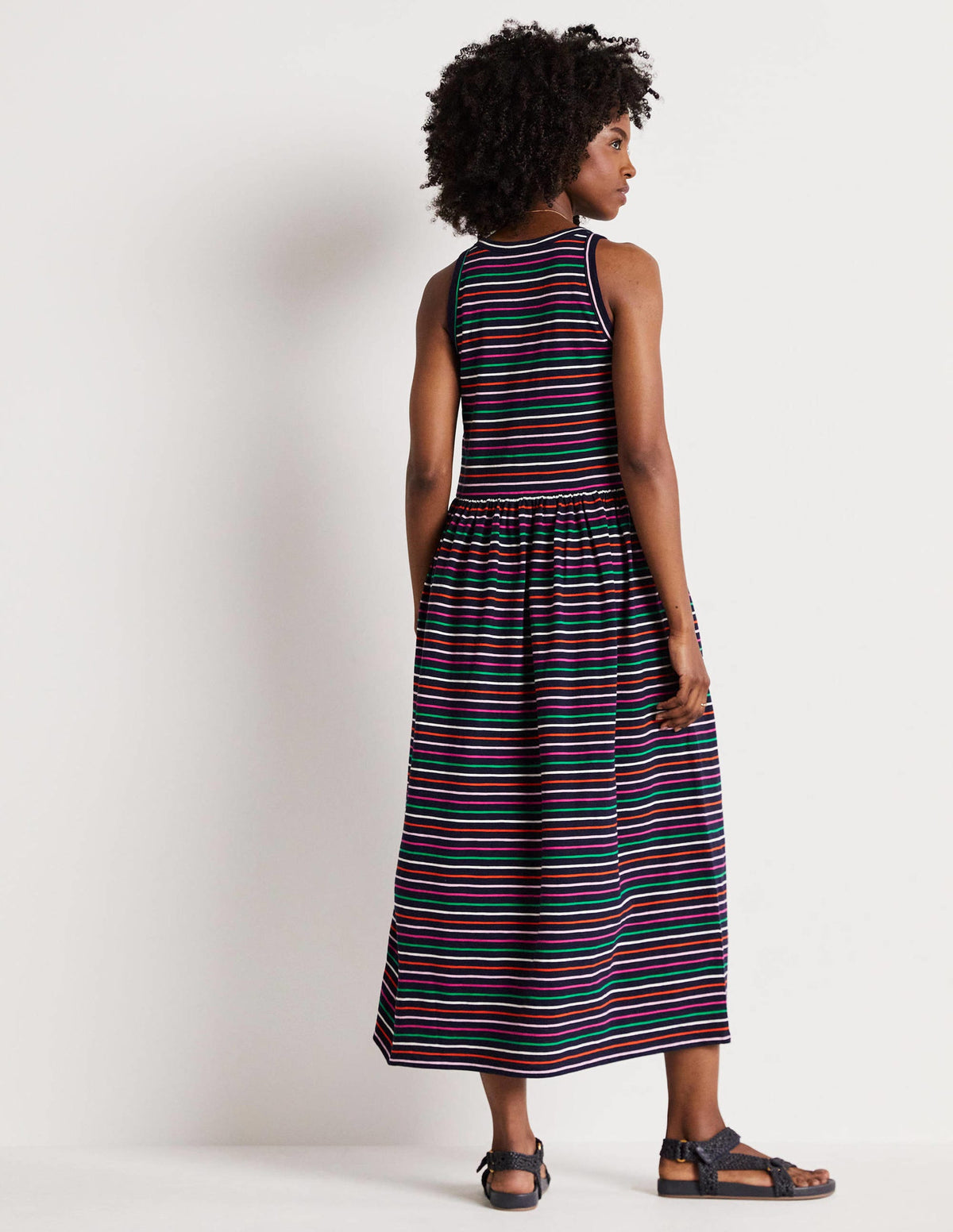 Sleeveless Jersey Midi Dress-Navy Multi Stripe - Image 3