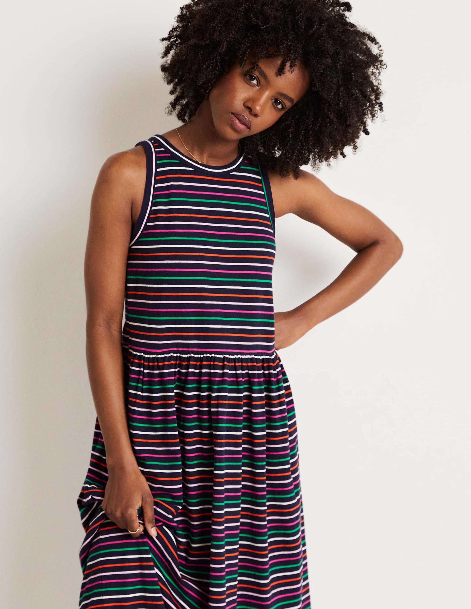 Sleeveless Jersey Midi Dress-Navy Multi Stripe - Image 5