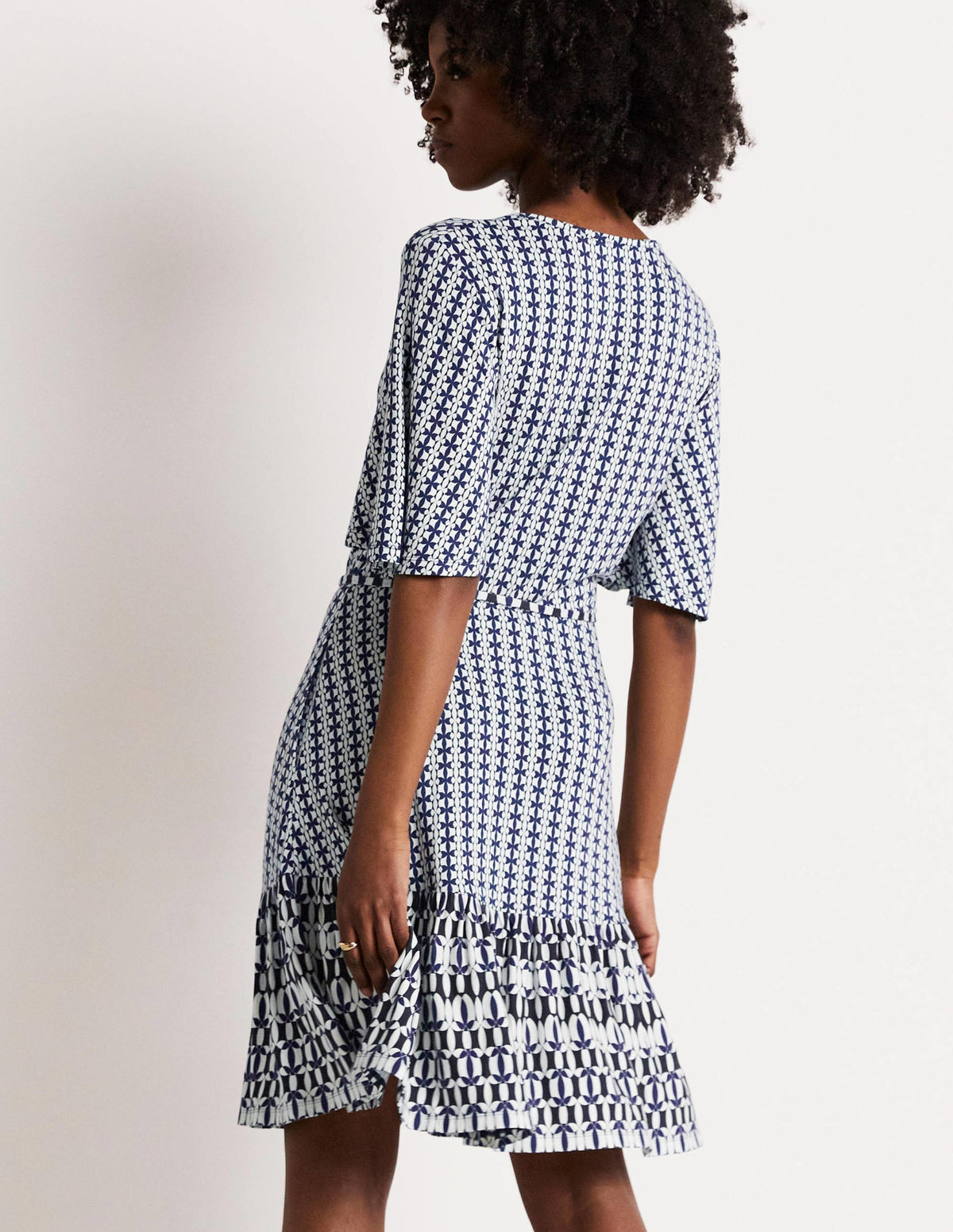 Notch Neck Tiered Jersey Dress-French Navy, Petal Geo - Image 7