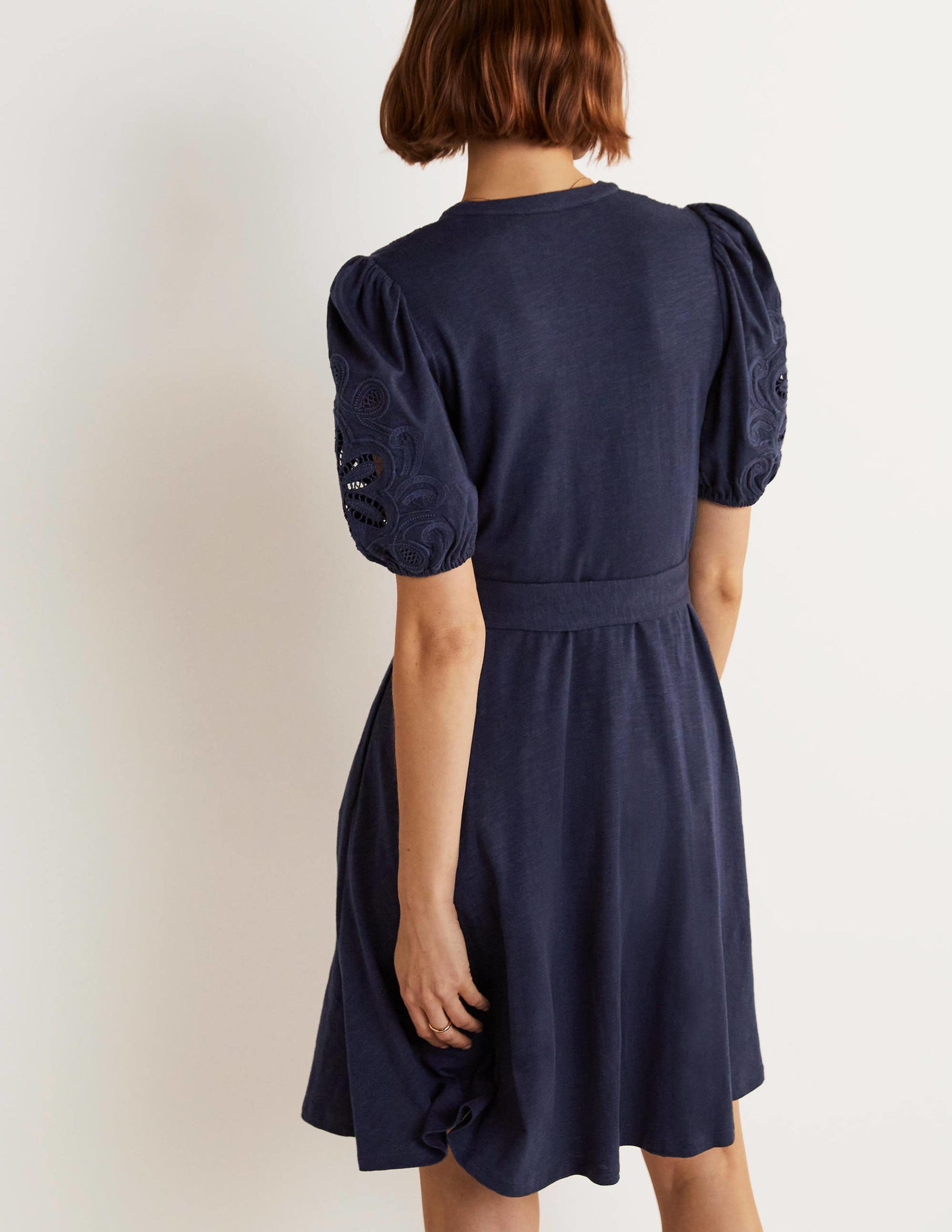 Embroidered Jersey Shirt Dress-Navy-9