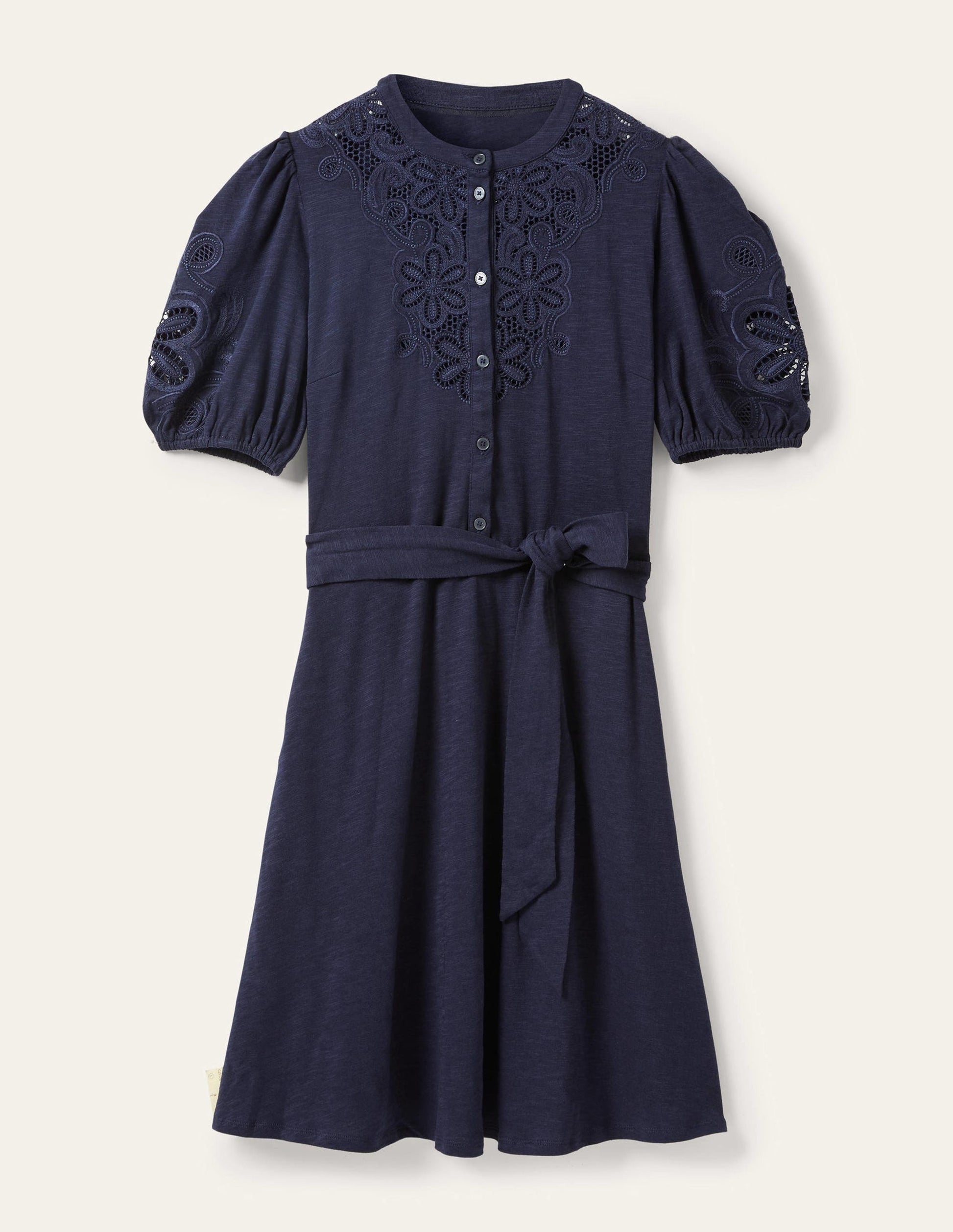 Embroidered Jersey Shirt Dress-Navy-13
