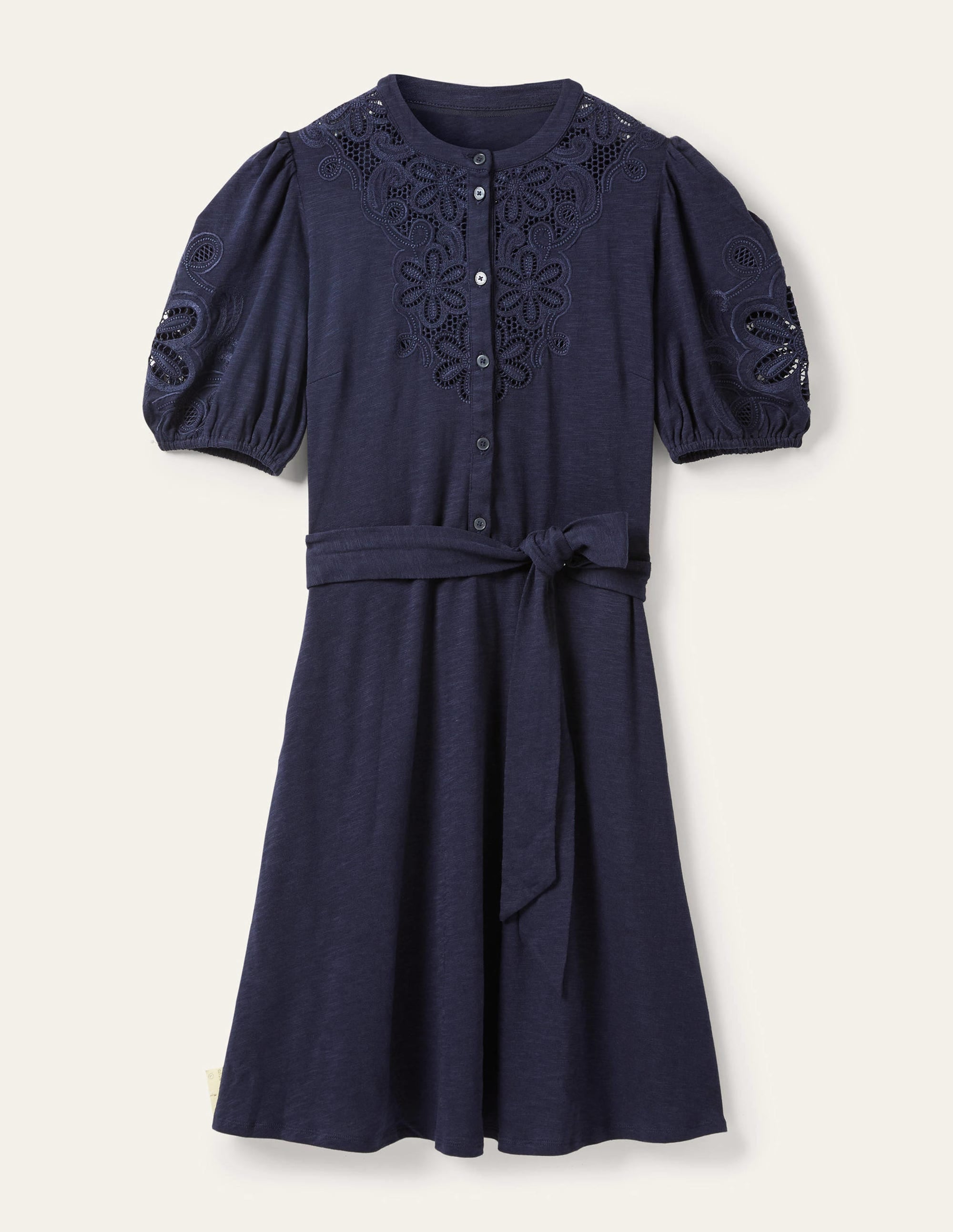 Embroidered Jersey Shirt Dress-Navy - Image 13