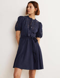 Embroidered Jersey Shirt Dress-Navy