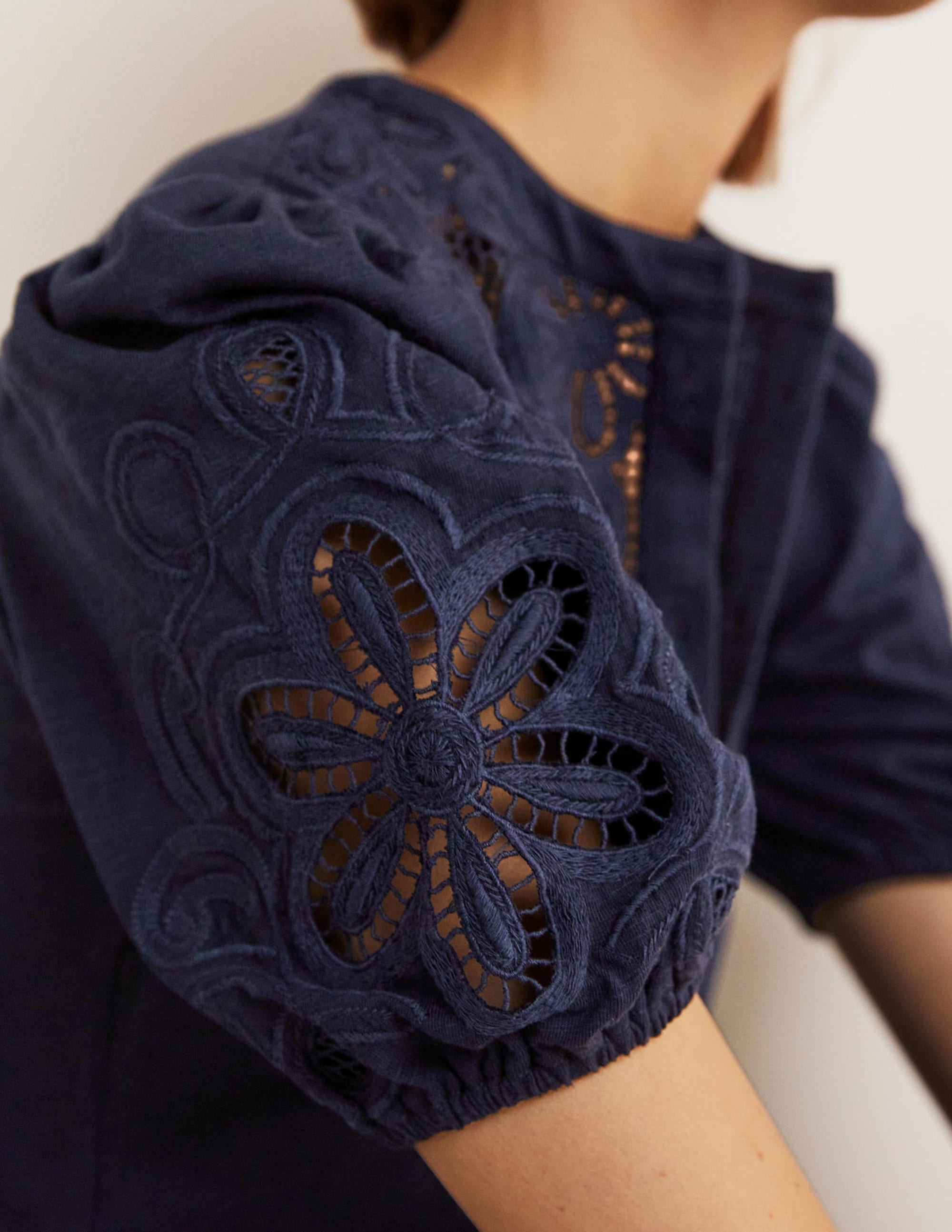 Embroidered Jersey Shirt Dress-Navy - Image 2
