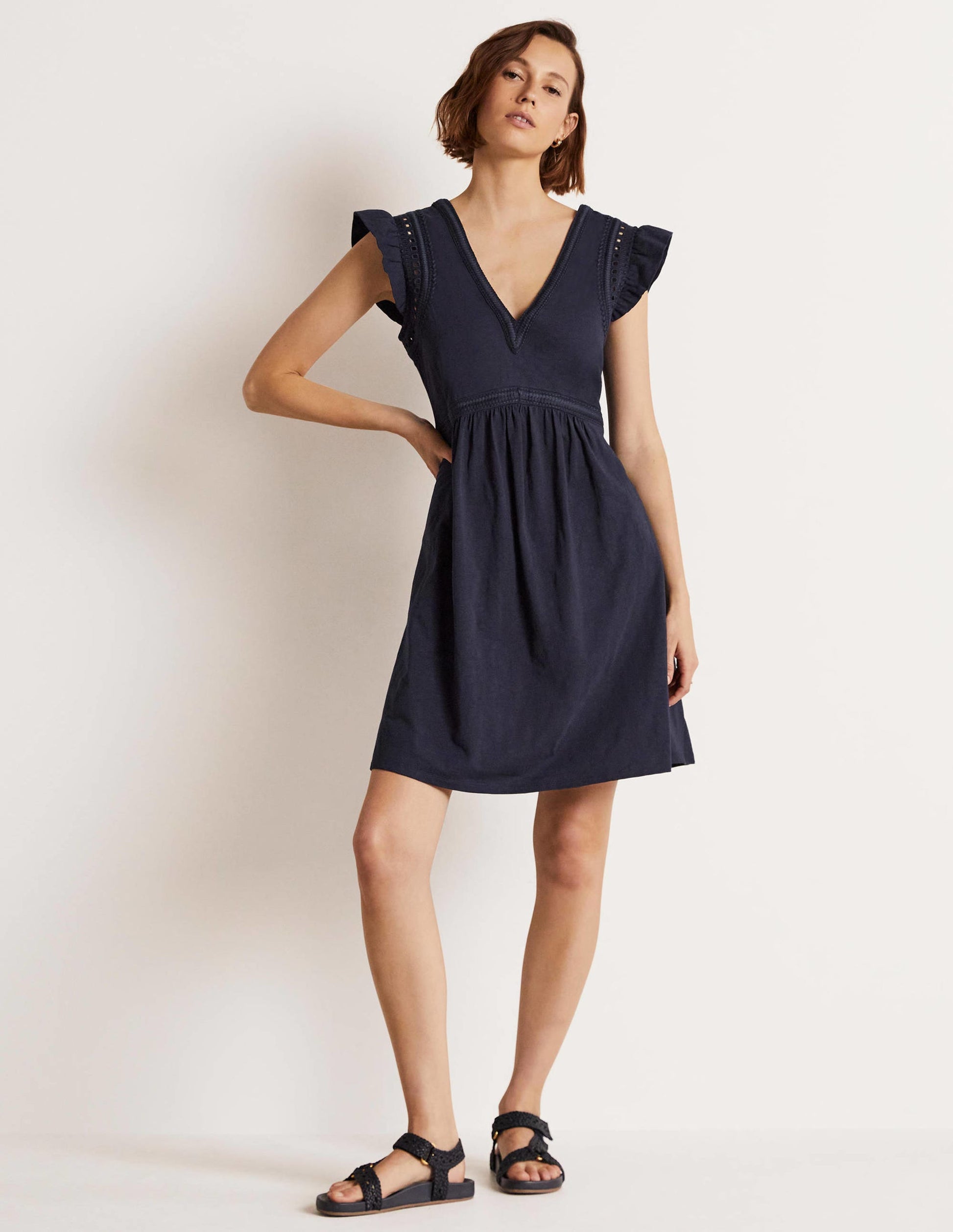 Empire Detail Jersey Dress-Navy-8