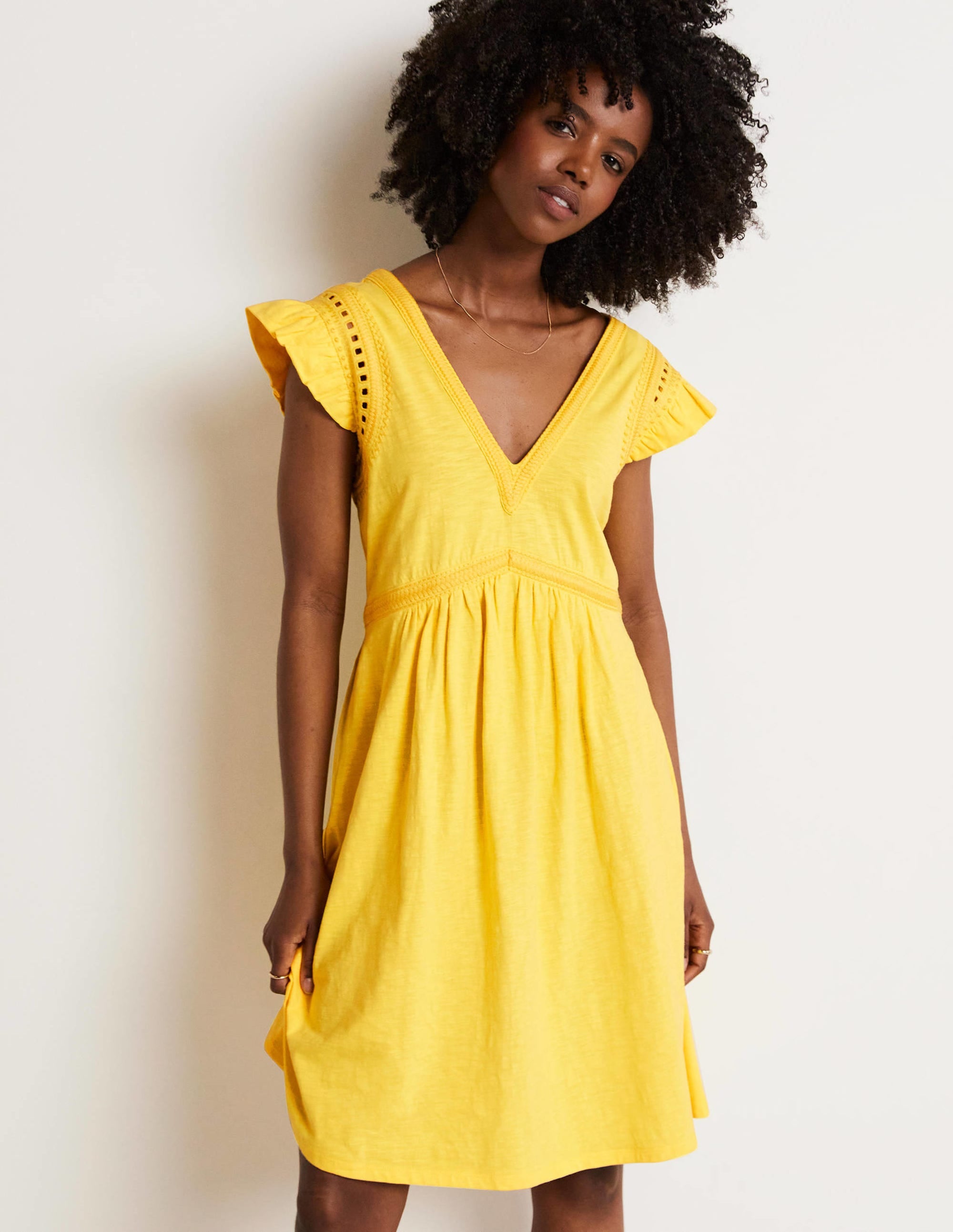 Empire Detail Jersey Dress-Lemon Fizz - Image 1