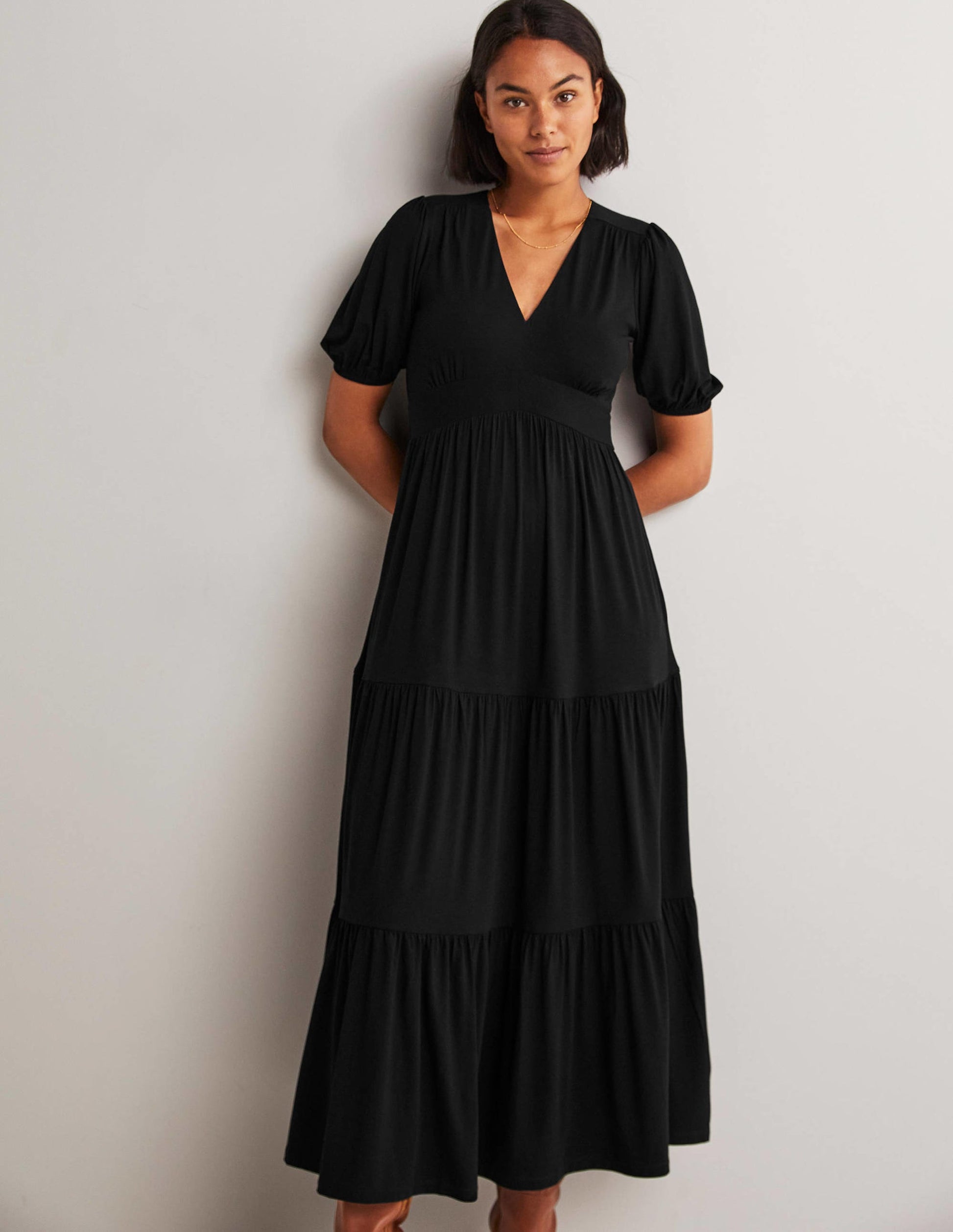 Tiered Jersey Maxi Tea Dress-Black-1