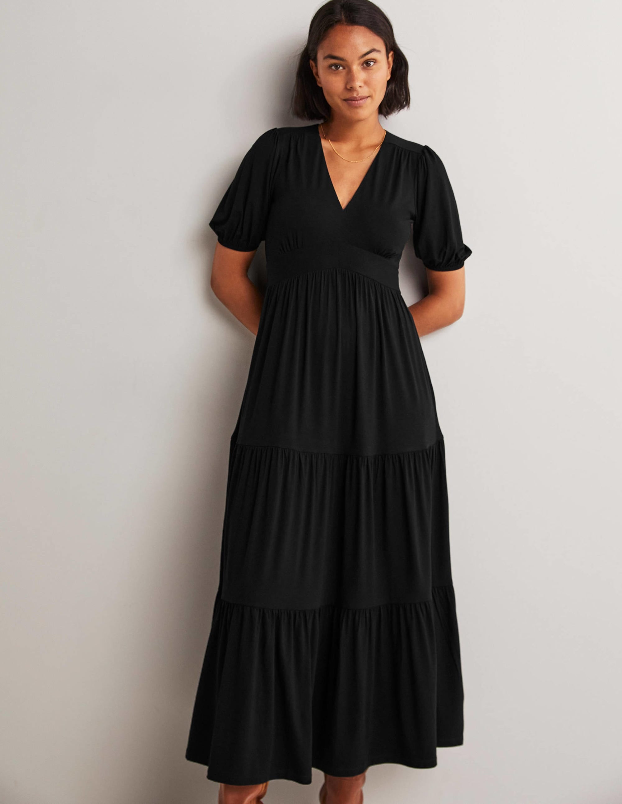Tiered Jersey Maxi Tea Dress-Black - Image 1
