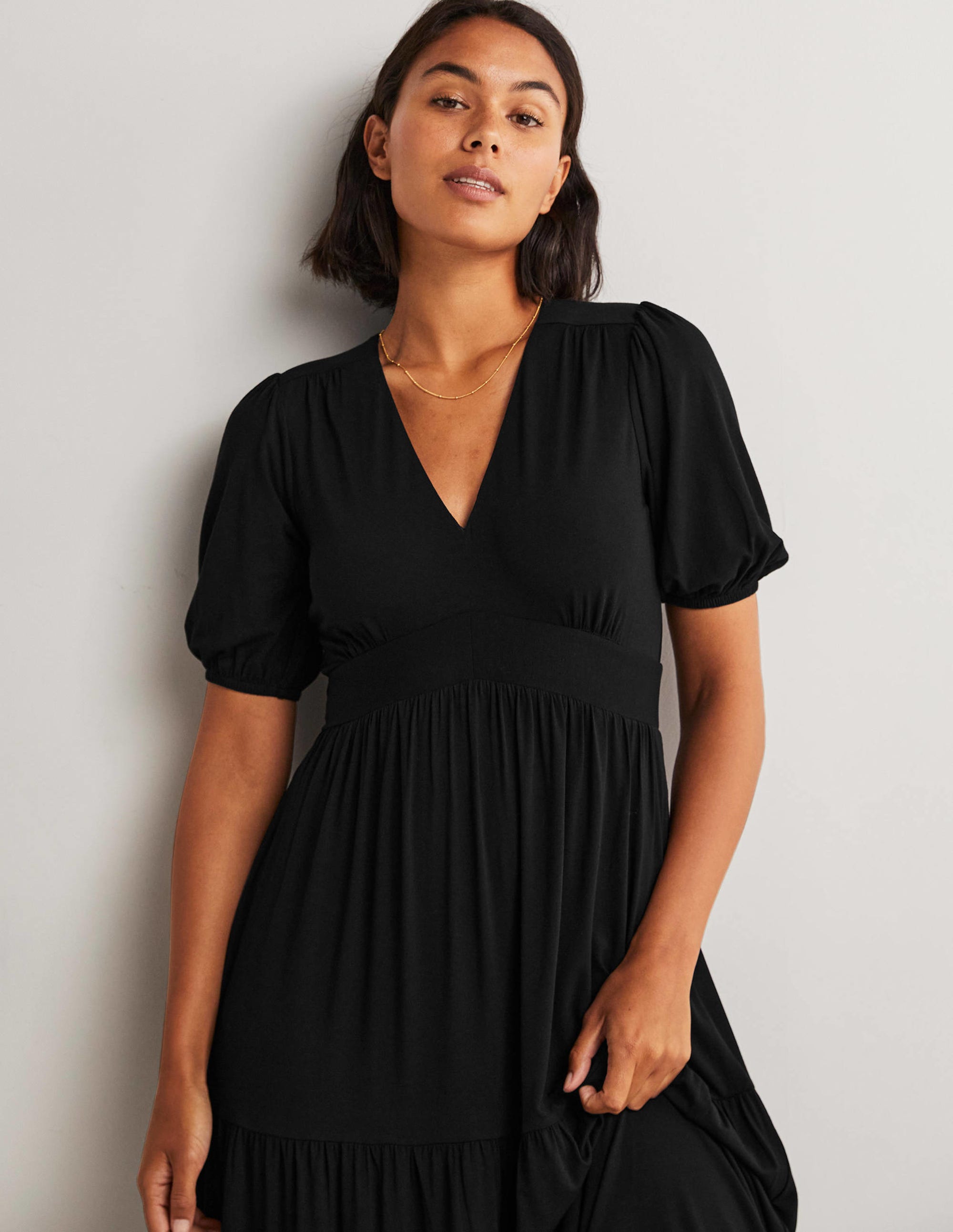 Tiered Jersey Maxi Tea Dress-Black - Image 2