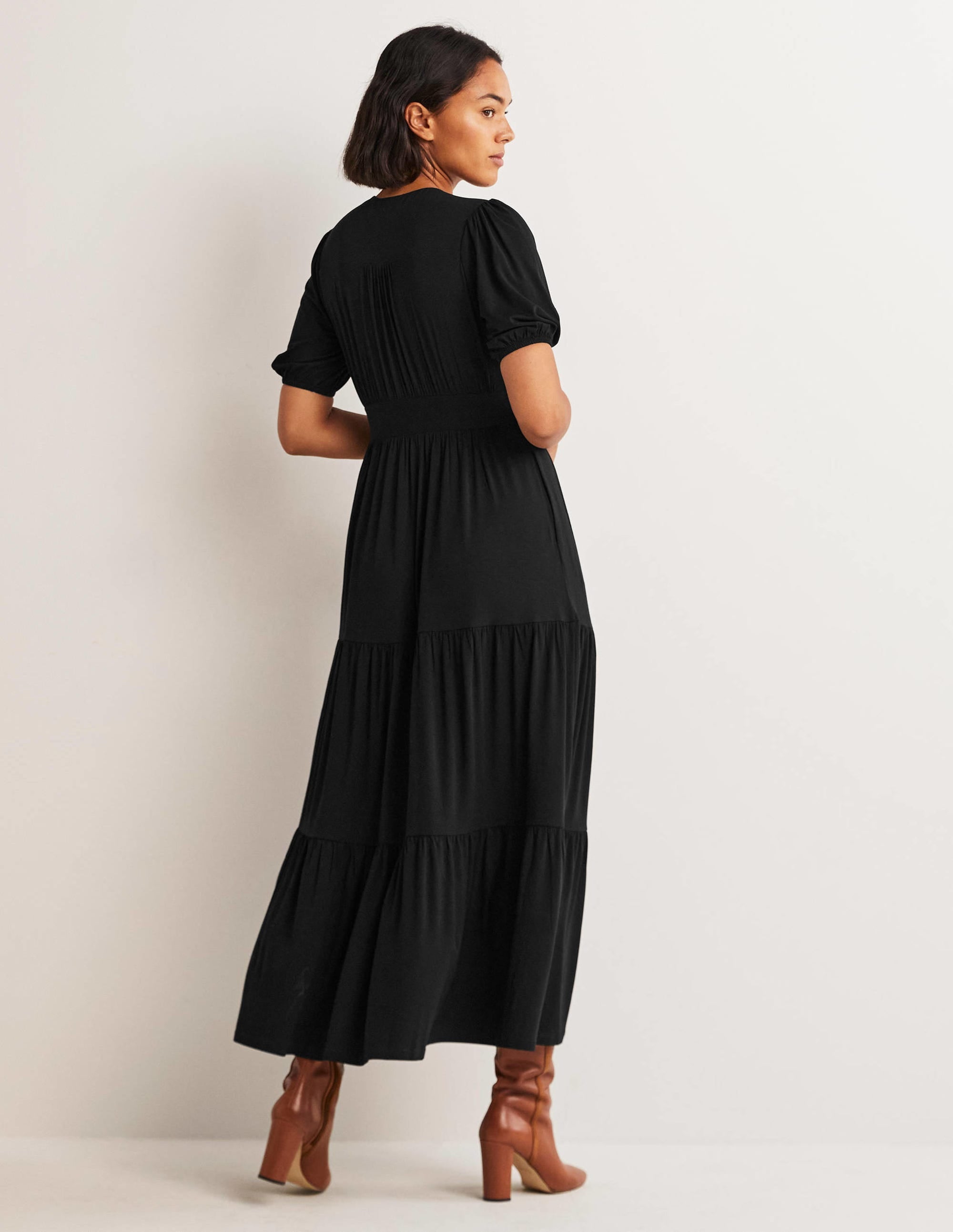 Tiered Jersey Maxi Tea Dress-Black - Image 3