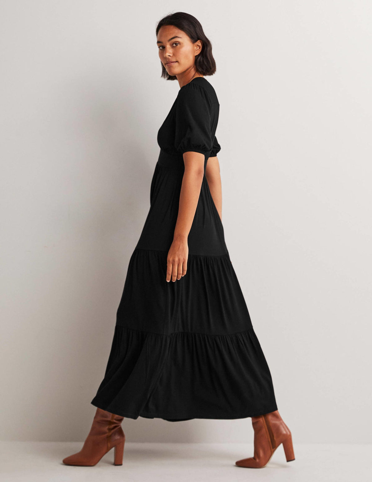 Tiered Jersey Maxi Tea Dress-Black - Image 4