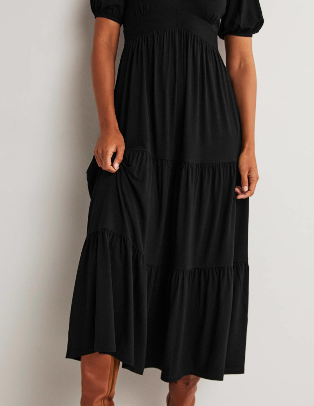 Tiered Jersey Maxi Tea Dress-Black-5