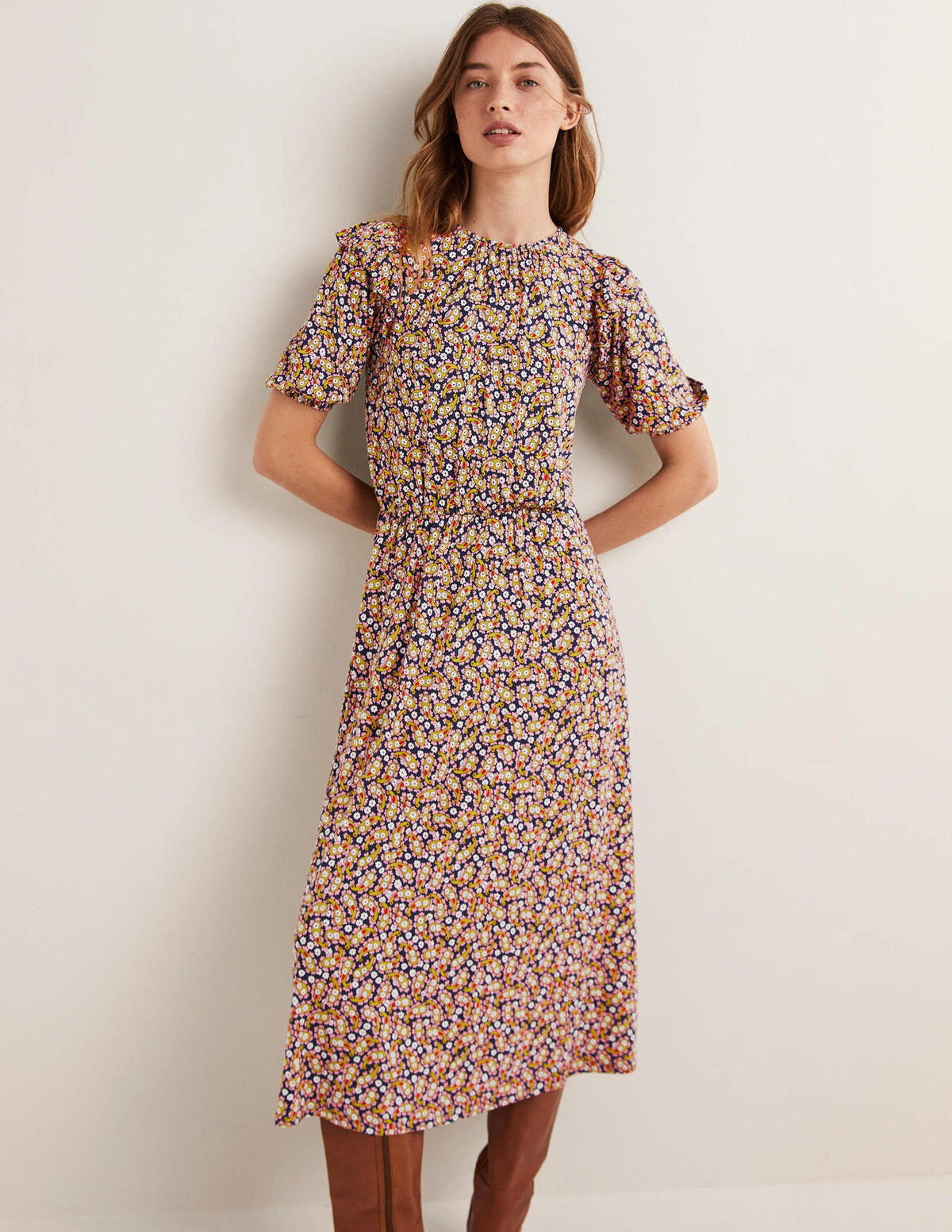 Ruffle Jersey Midi Dress-Citronelle Petal Paisley-1