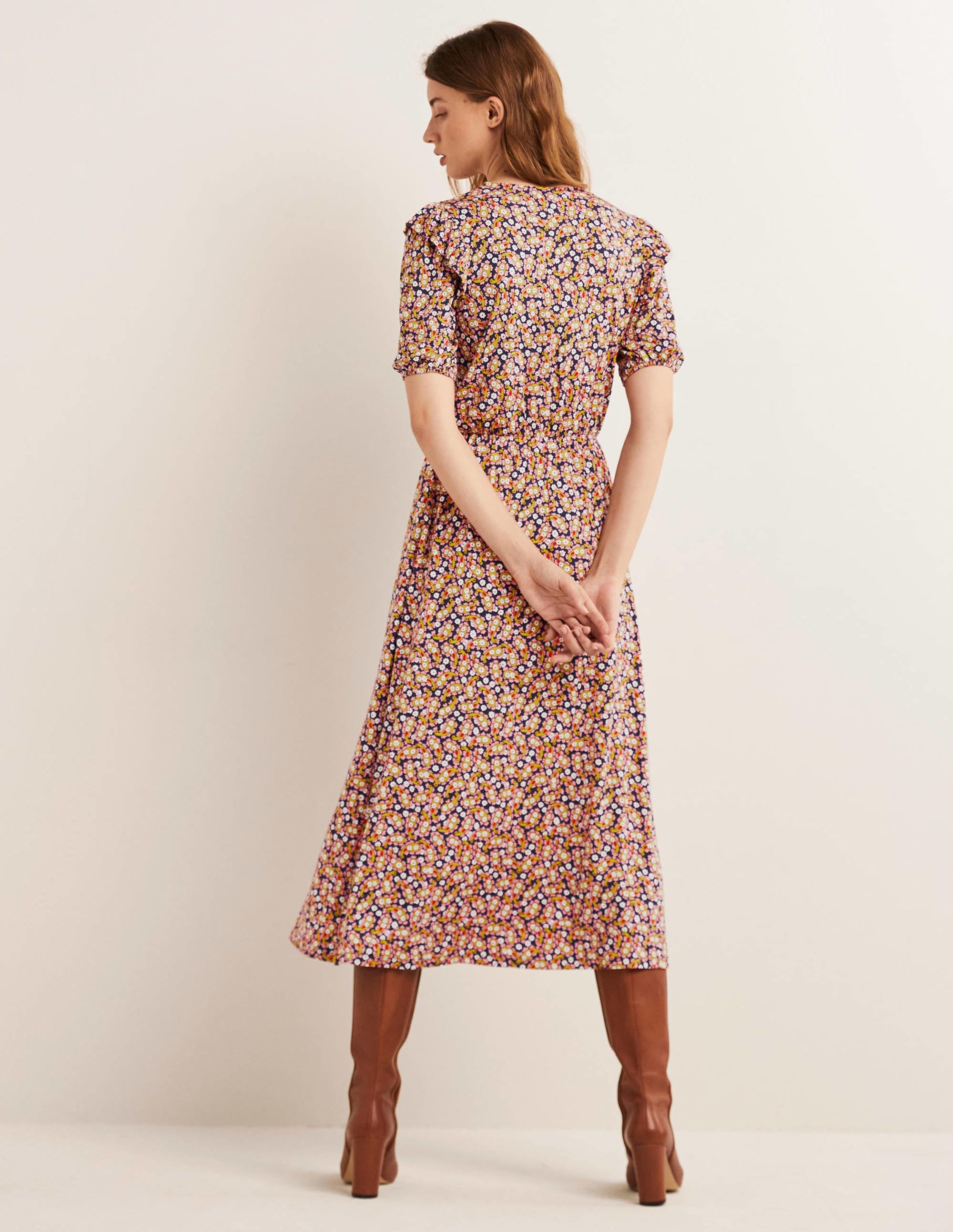Ruffle Jersey Midi Dress-Citronelle Petal Paisley - Image 3