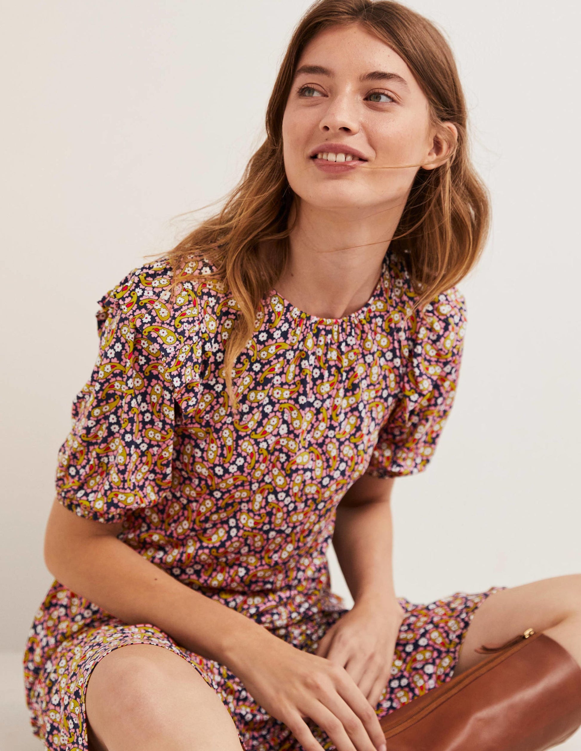 Ruffle Jersey Midi Dress-Citronelle Petal Paisley-4