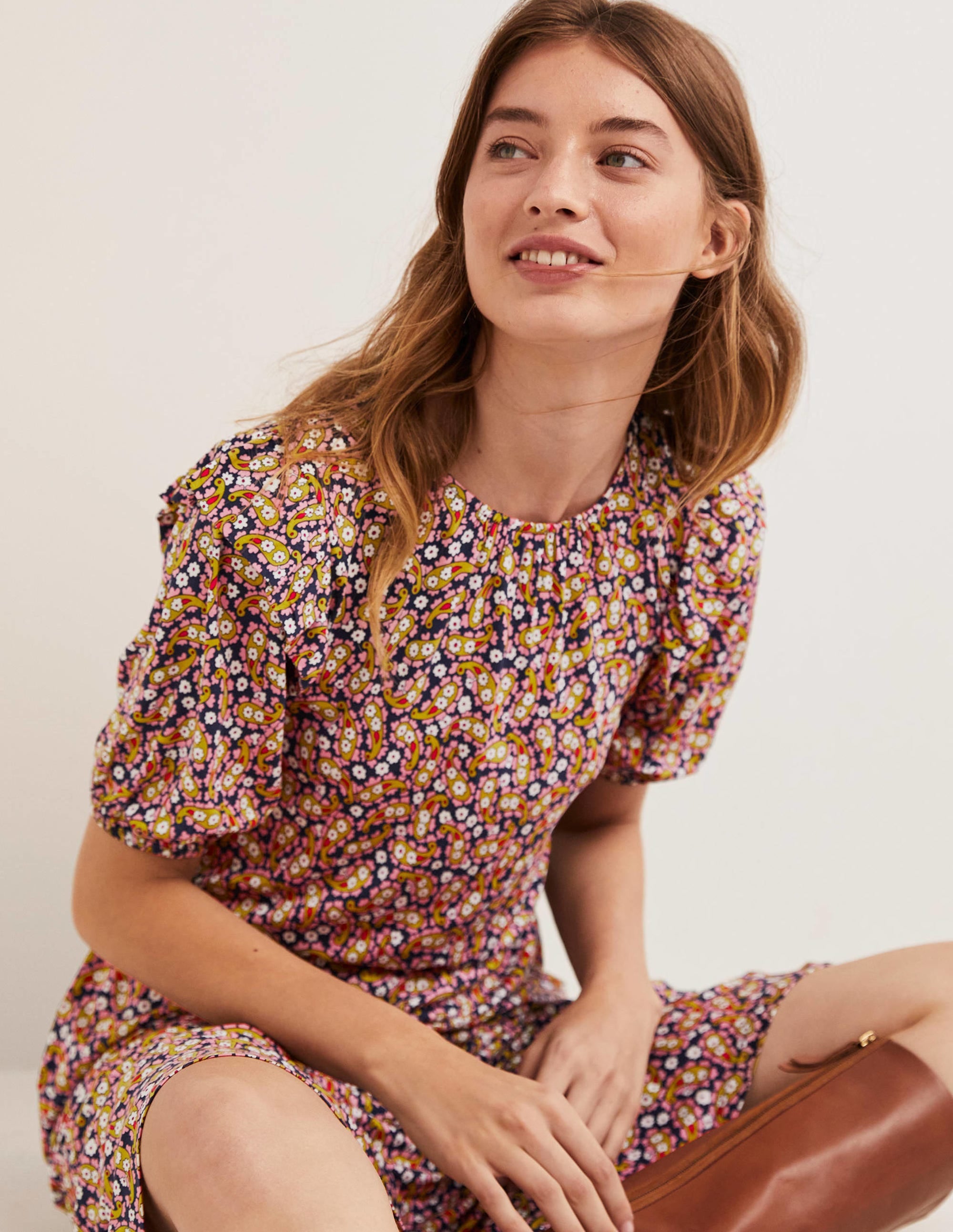 Ruffle Jersey Midi Dress-Citronelle Petal Paisley - Image 4
