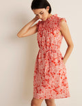 Sleeveless Smocked Mini Dress-Firecracker, Paisley Bud
