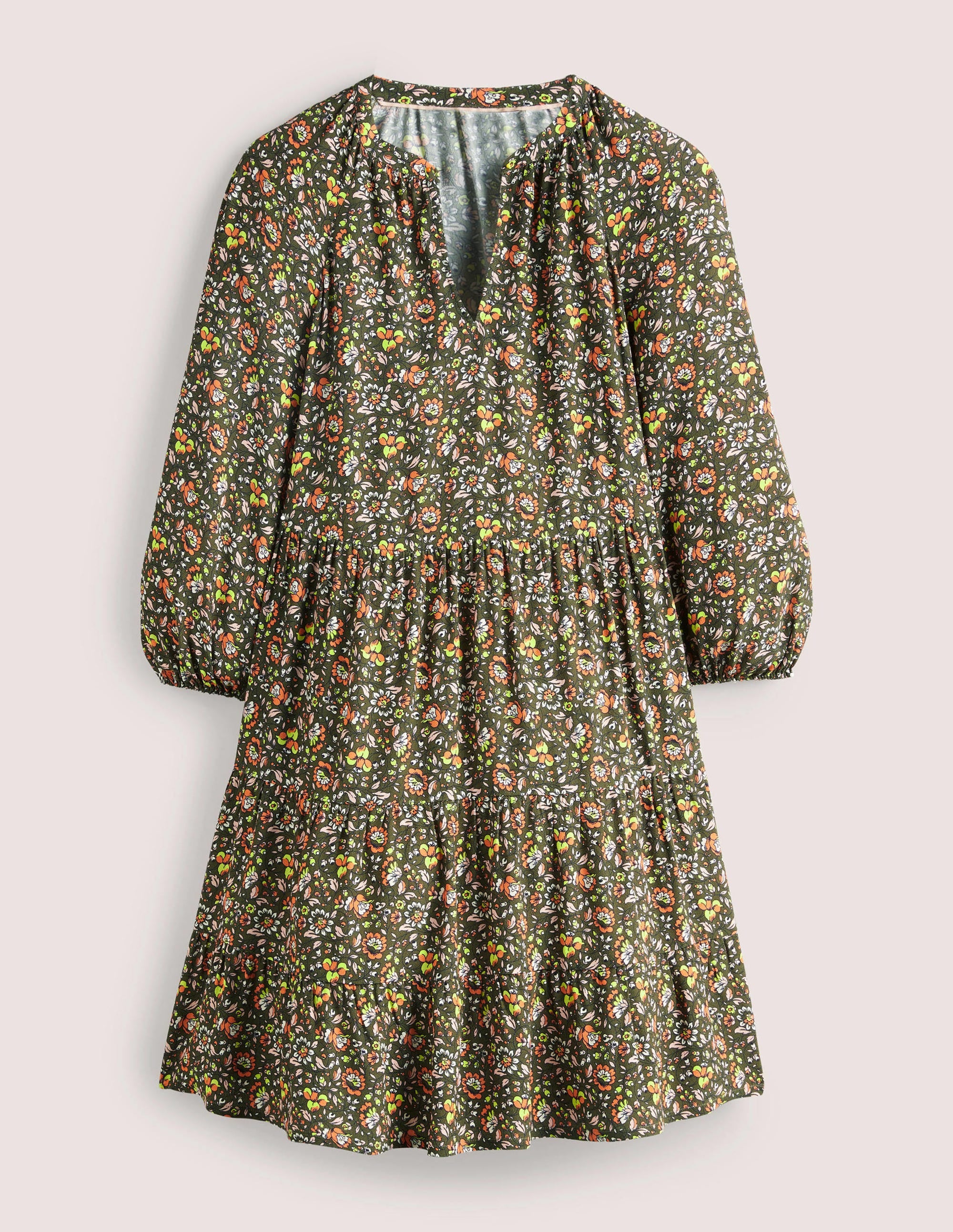 Notch Neck Tiered Dress-Basil, Botanic Meadow - Image 8