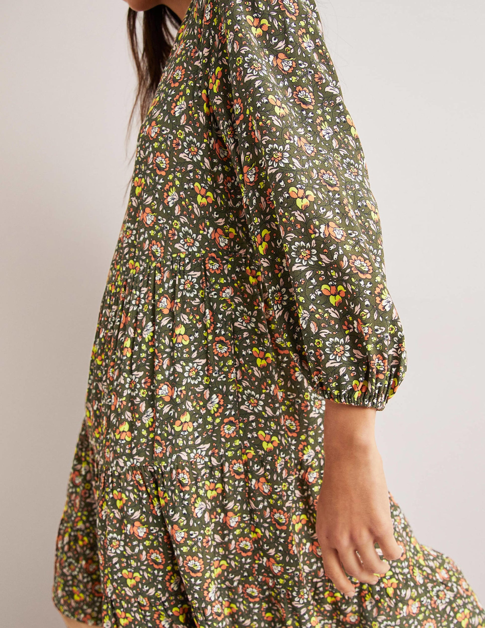 Notch Neck Tiered Dress-Basil, Botanic Meadow-2