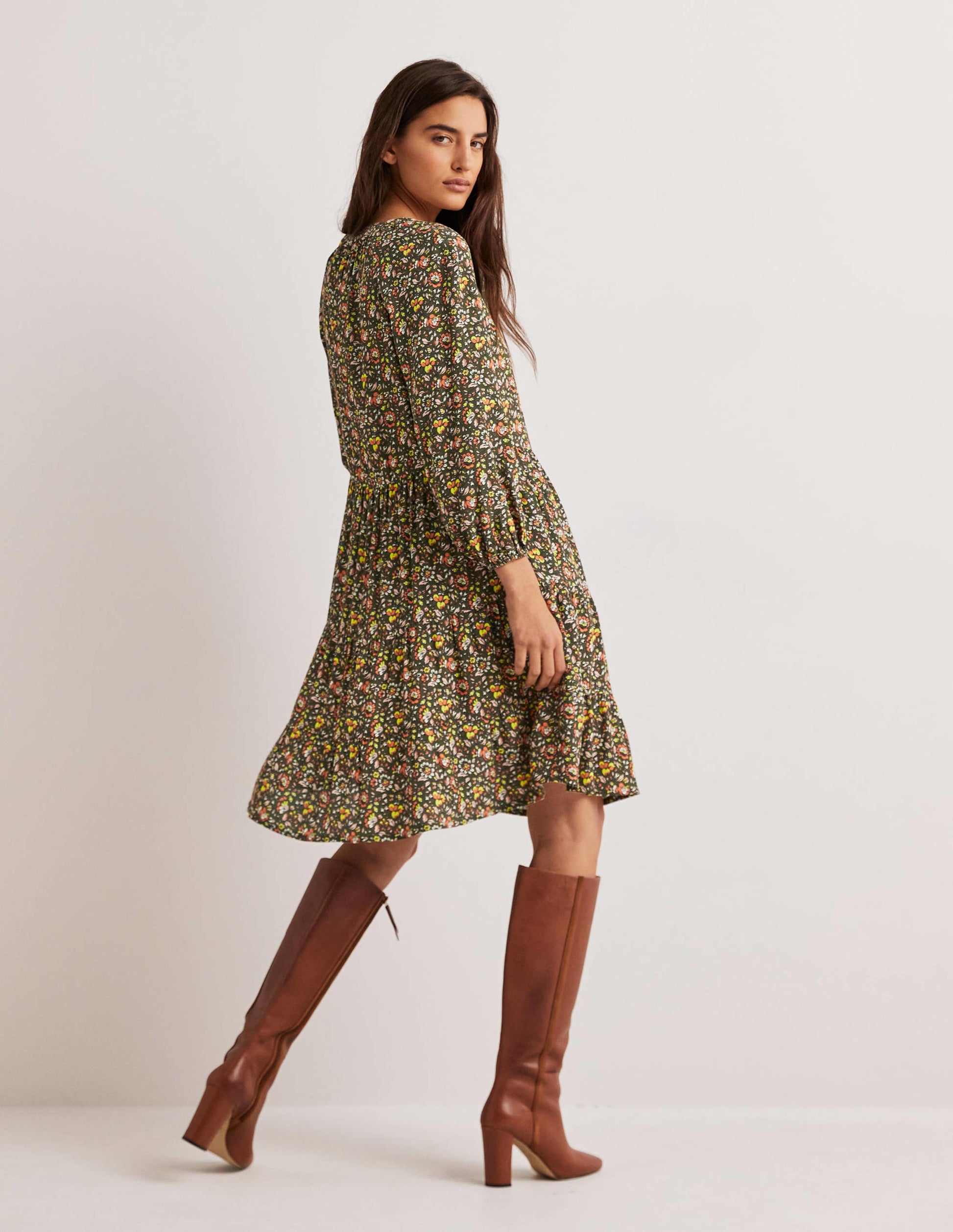 Notch Neck Tiered Dress-Basil, Botanic Meadow-3