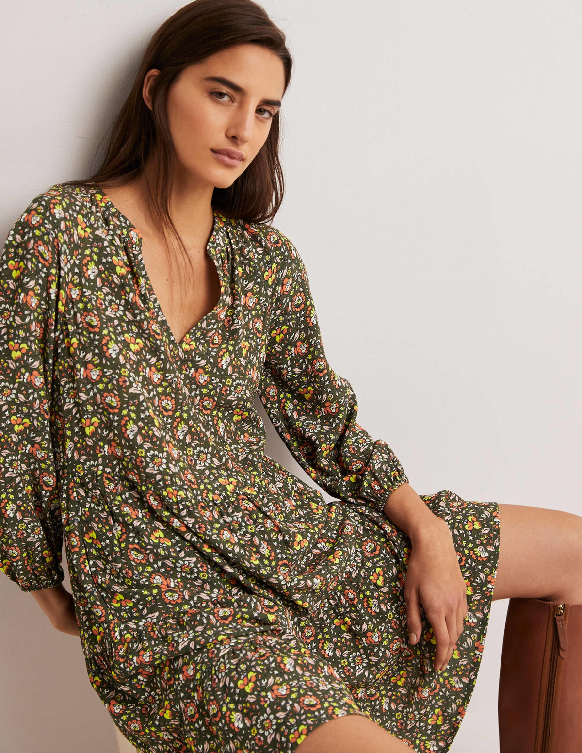 Notch Neck Tiered Dress-Basil, Botanic Meadow-5